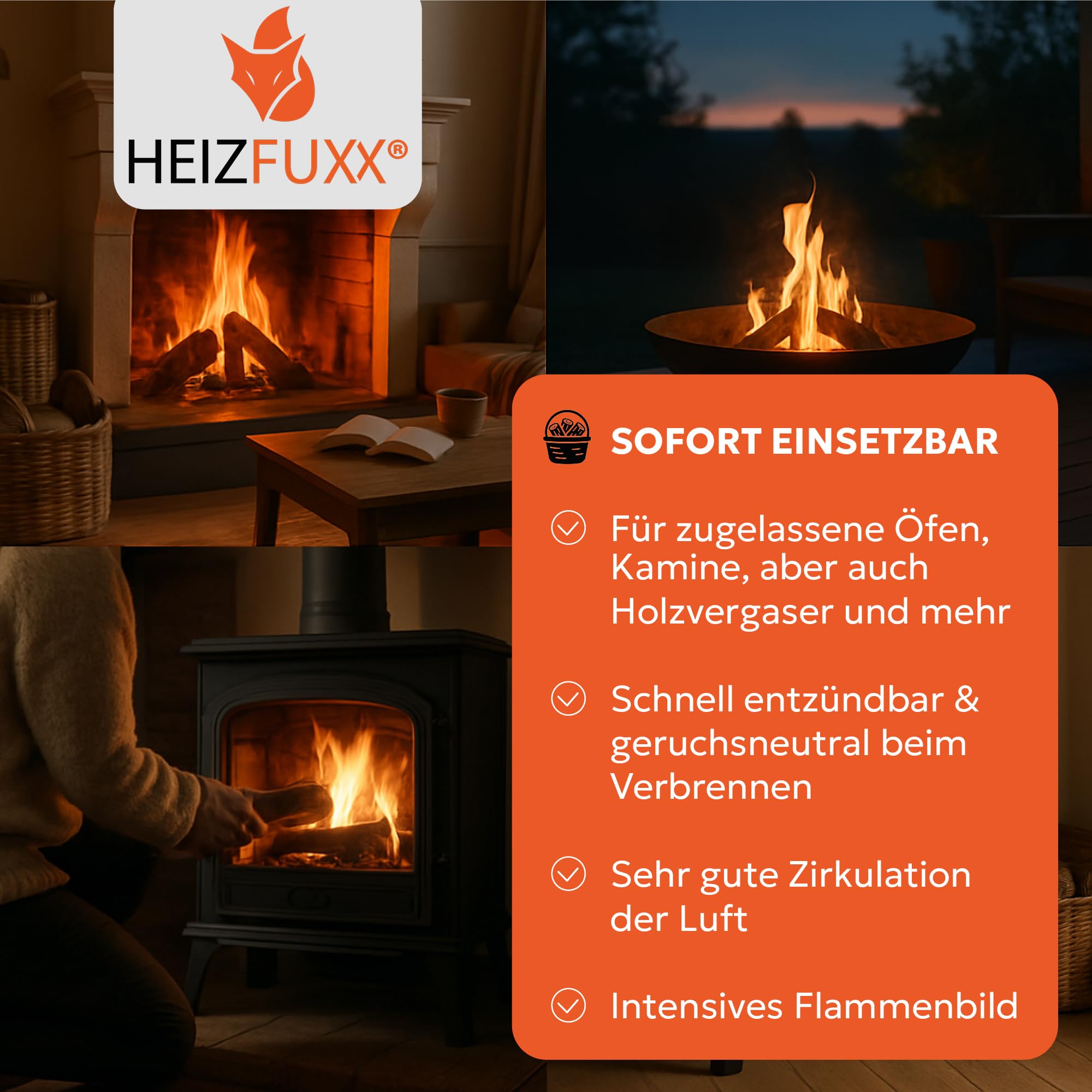 HEIZFUXX Holzbriketts PiniKay Octagon - Hartholzbriketts Palette 960 kg (96x10 kg) - Briketts mit Zugloch für Kamin, Heizkessel & Ofen - Schnell entzündbar, hoher Heizwert & geringer Aschegehalt