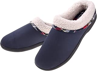 Men's Slippers Cozy Fuzzy Wool-Like Comfy Memory Foam Breathable Warm Slip on Clogs House Shoes Indoor/Outdoor Anti-Slip Sole