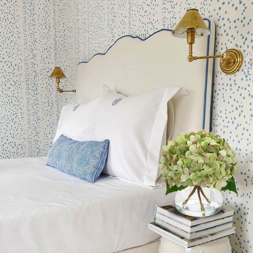 Hollyone Hydrangea Artificial Flowers with Glass Vase Dark Green Silk Faux Flowers Arrangements in Vase with Faux Water Fake Floral Bulk Bouquet for Home Decor Table Centerpiece Decorations - Image 6