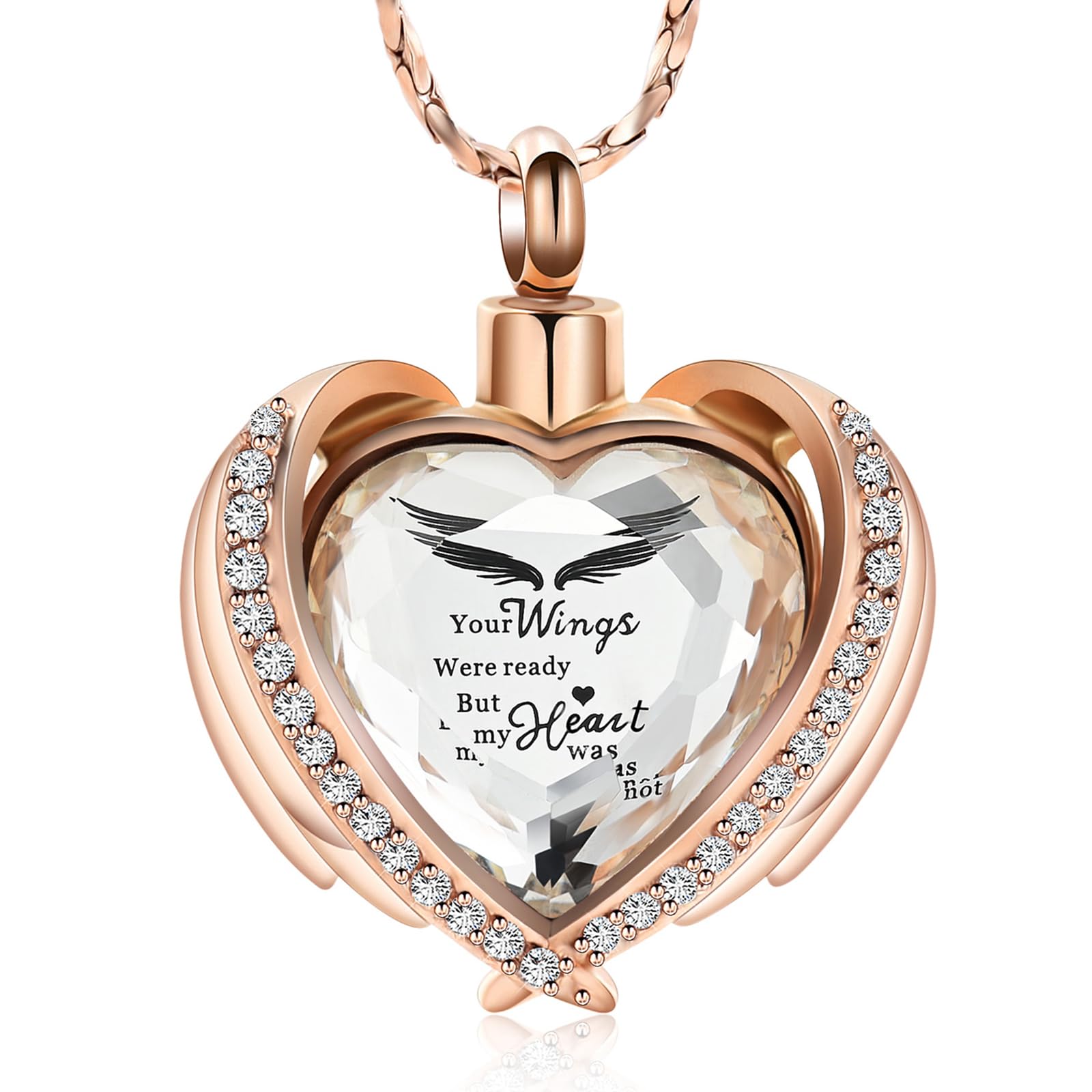 Imrsanl Cremation Jewelry Angel Wing Heart Urn Pendant Necklaces for Women Crystal Birthstone Urns for Human Ashes Memorial Locket Keepsake Ashes