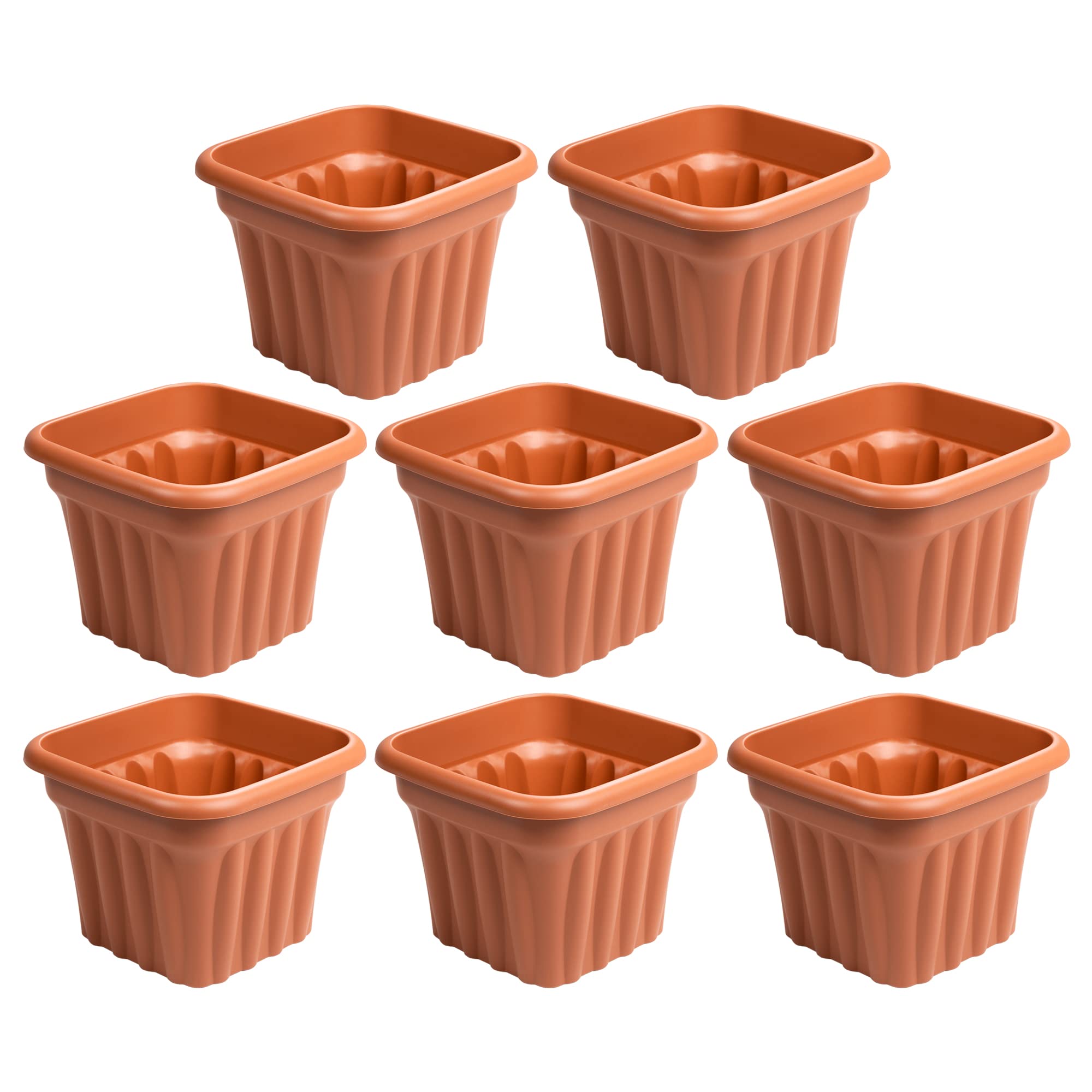 M1ss Terracotta Pack Of 8-40Cm Colour Square Planter Upcycled Plastic Weather Resistant Flower Pots Plant Pot Decorative Home Gardening Nursery Aloe Orchid Seedlings Sapling Box Drainage Holes