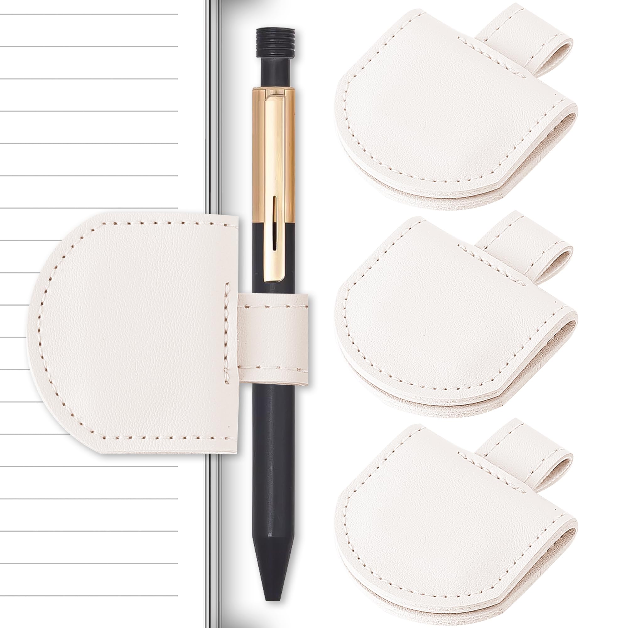 Litvana Magnetic Pen Holder for Notebook, 3 Pcs Leather Pencil Loop Holder for Notebooks Journals Calendars, Slim Size, White 3 Pcs