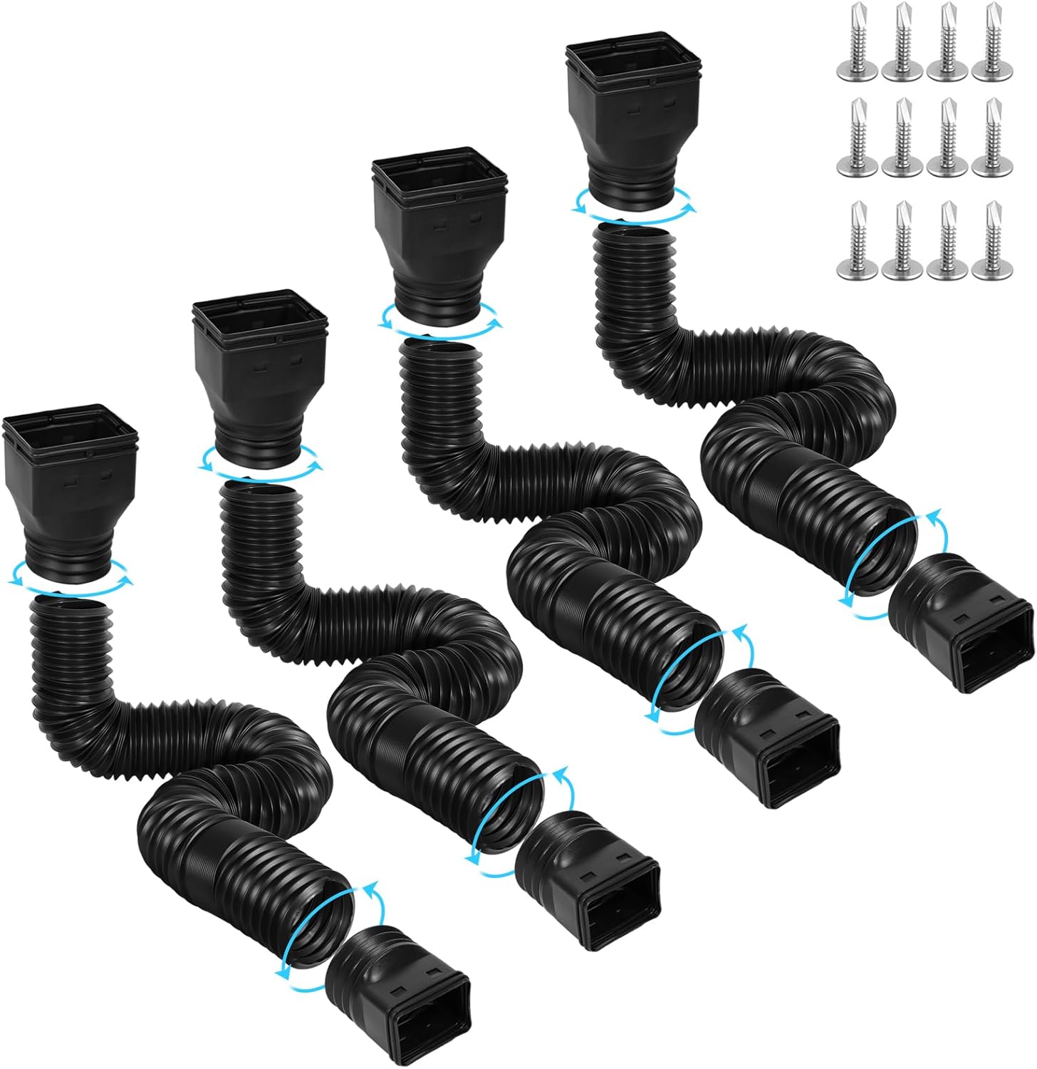 4 Pack Flexible Gutter Downspout Extensions Extendable from 21" to 67", Downspout Extender Comes with Adapters, Thickened Down spout Drain Extension for Rainwater Drainage(Black) 4 Pack Black
