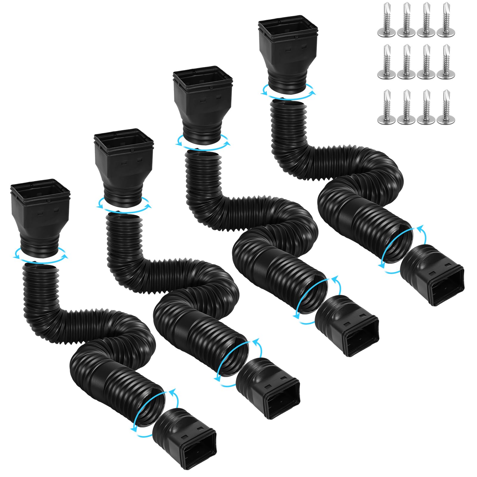 Gutterlix 4 Pack Flexible Gutter Downspout Extensions Extendable from 21" to 67", Downspout Extender Comes with Adapters, Thickened Down spout Drain