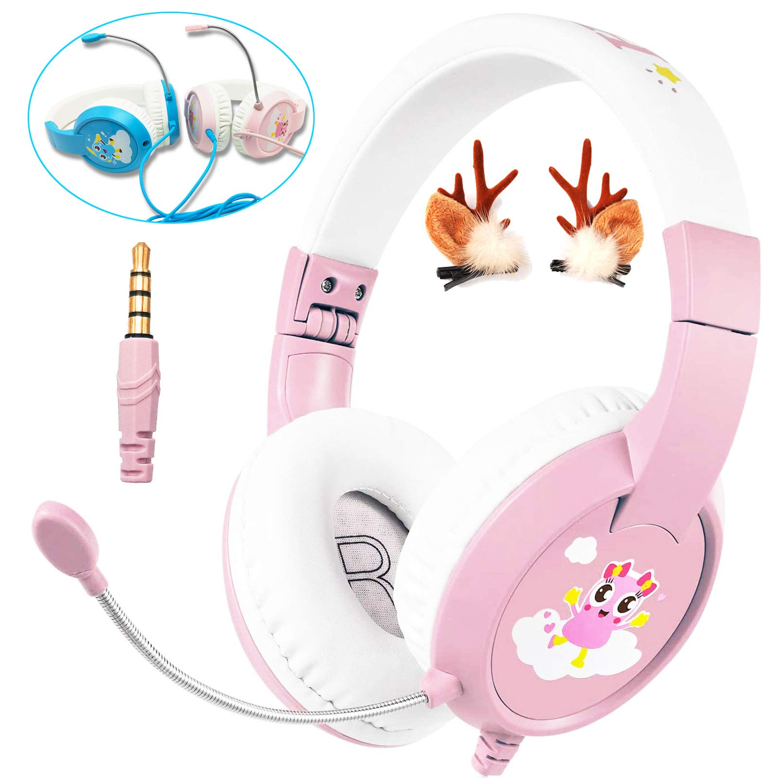 SVYHUOK Kids Headphones with Microphone Wired Gaming Headset Safe Volume Limited 85db Over Ear Headband Foldable Earphones Gift
