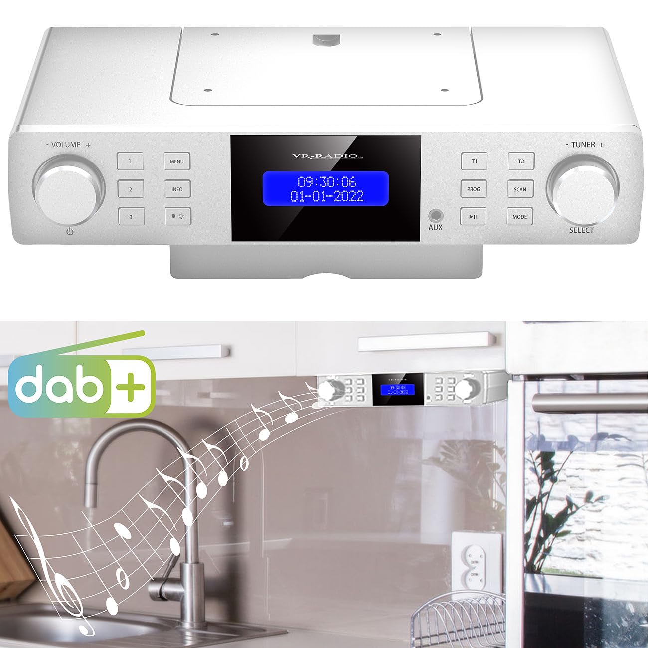 VR-Radio Digitalradio: Unterbau-Küchenradio DAB+/UKW, RDS, Wecker, Timer, LCD-Display, AUX (Unterbau Radio, DAB Küchenradio, Badezimmer)