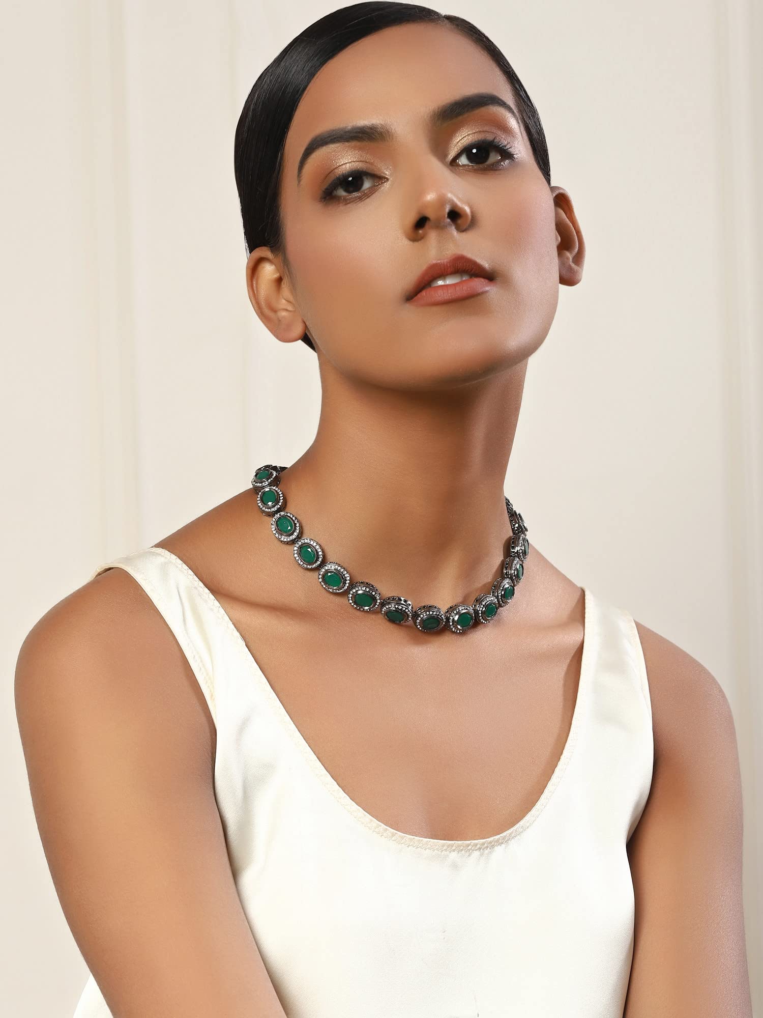 Ruby Raang Collana Kundan artificiale in metallo misto da donna, set di gioielli tradizionali per donne (verde)