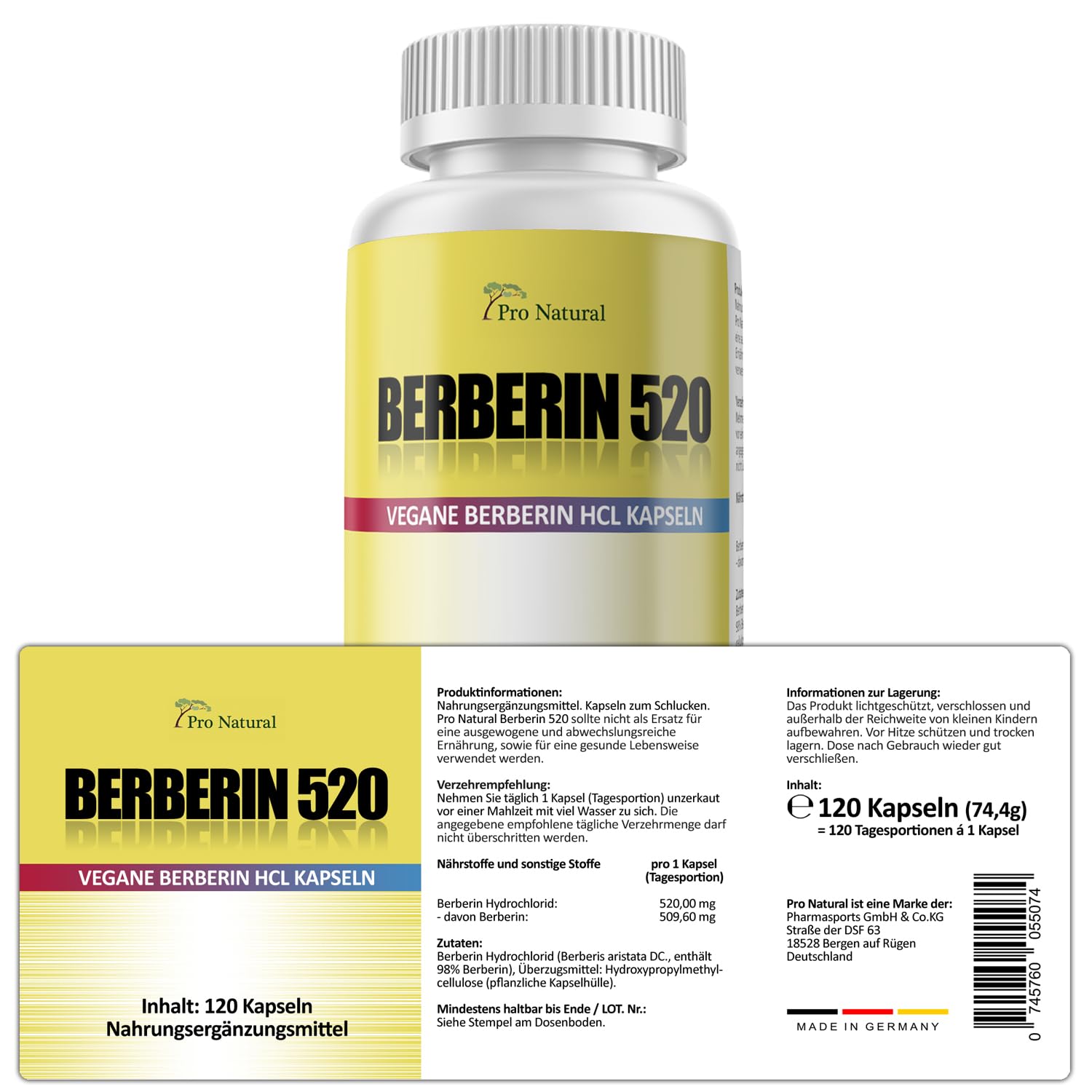 Berberin 520 mg I 120 Kapseln hochdosiert I 100% Vegan I Premiumqualität