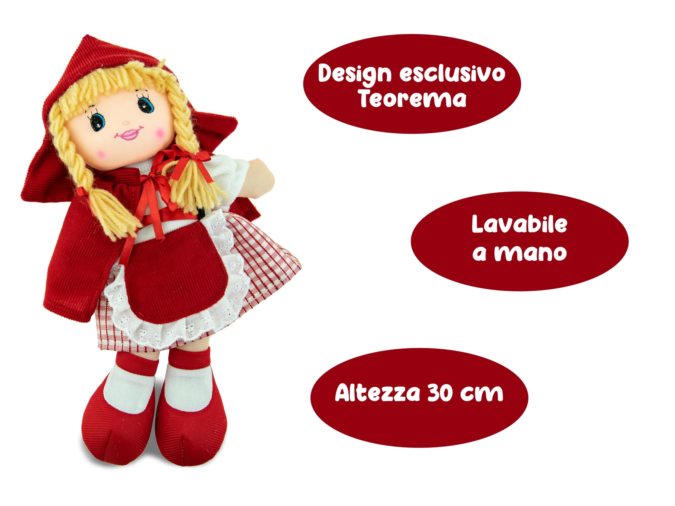 Teorema - Bambola di Pezza Carlotta delle Fiabe, Bambola Stoffa, Giocattolo per bambini, Altezza 30cm