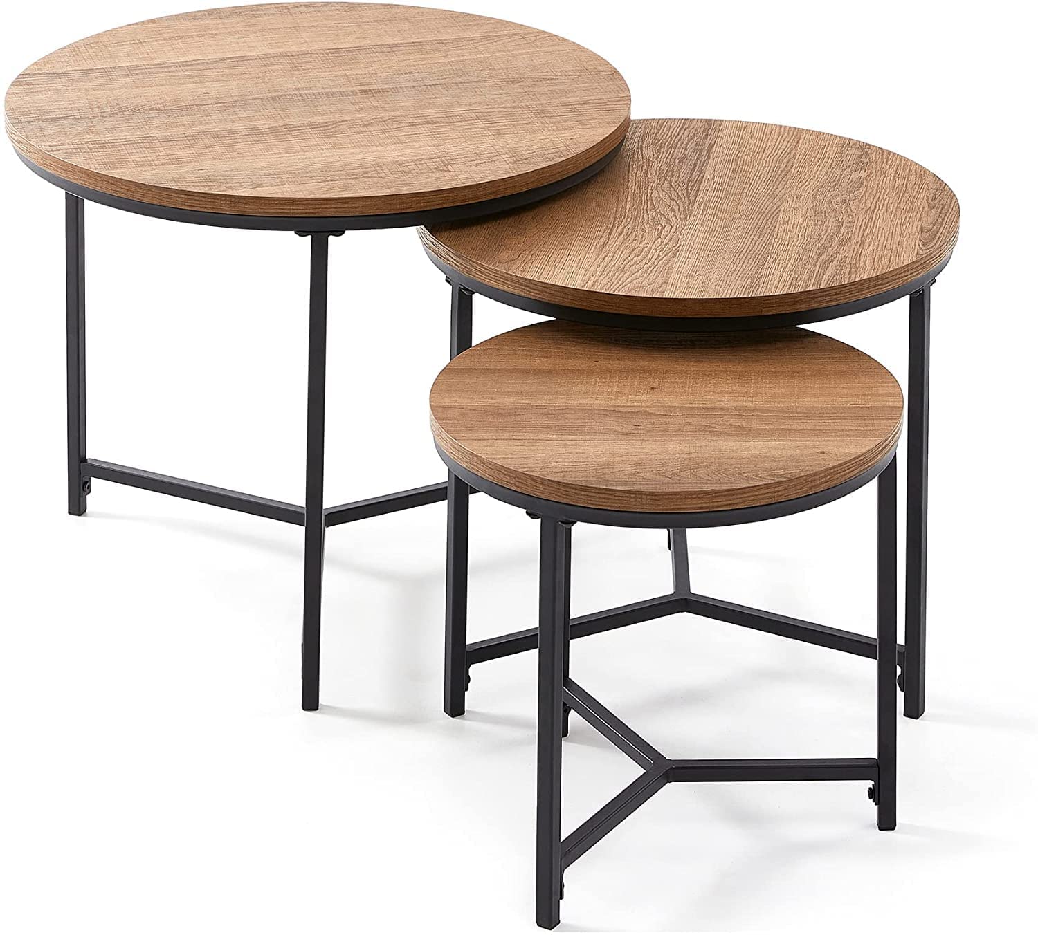 Indian Decor. 45544 Modern Nesting Side Tables, Round Modern Nesting Coffee Table, Sofa Side Nest of Tables, Set of 3 Wood End Tables for Living Room - Black 2