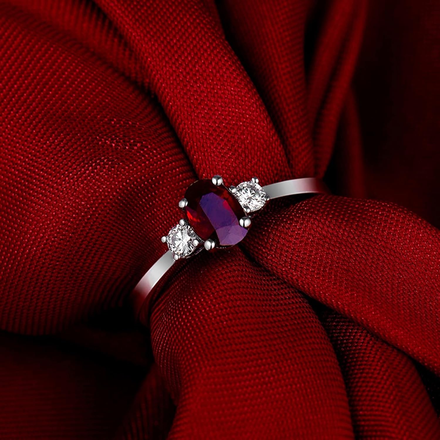 Engagement Ring 18K White Gold, Fashion Rings Vintage Wedding Ring with 0.5ct Ruby Ring Wedding Gift for Women