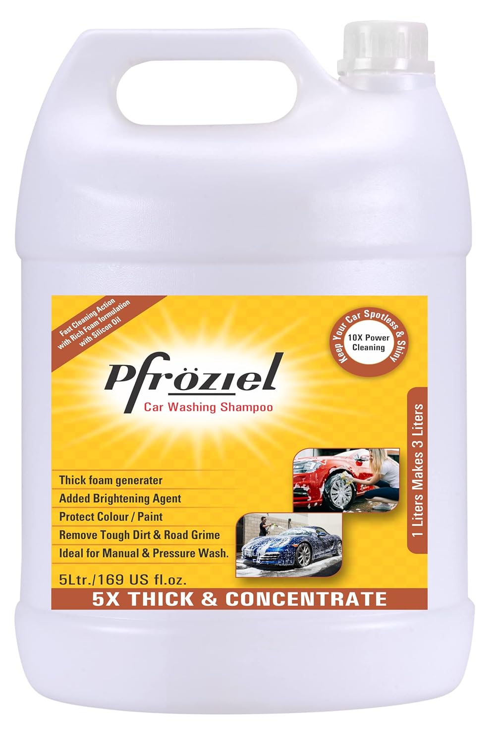 Pfroziel car wash shampoo (5 ltr) I Bucket & Foam wash I Spot free wash I silicon oil with Micro wax coating technology Pfroziel car wash shampoo (5 ltr) I Bucket & Foam wash I Spot free wash I silicon oil with Micro wax coating technology