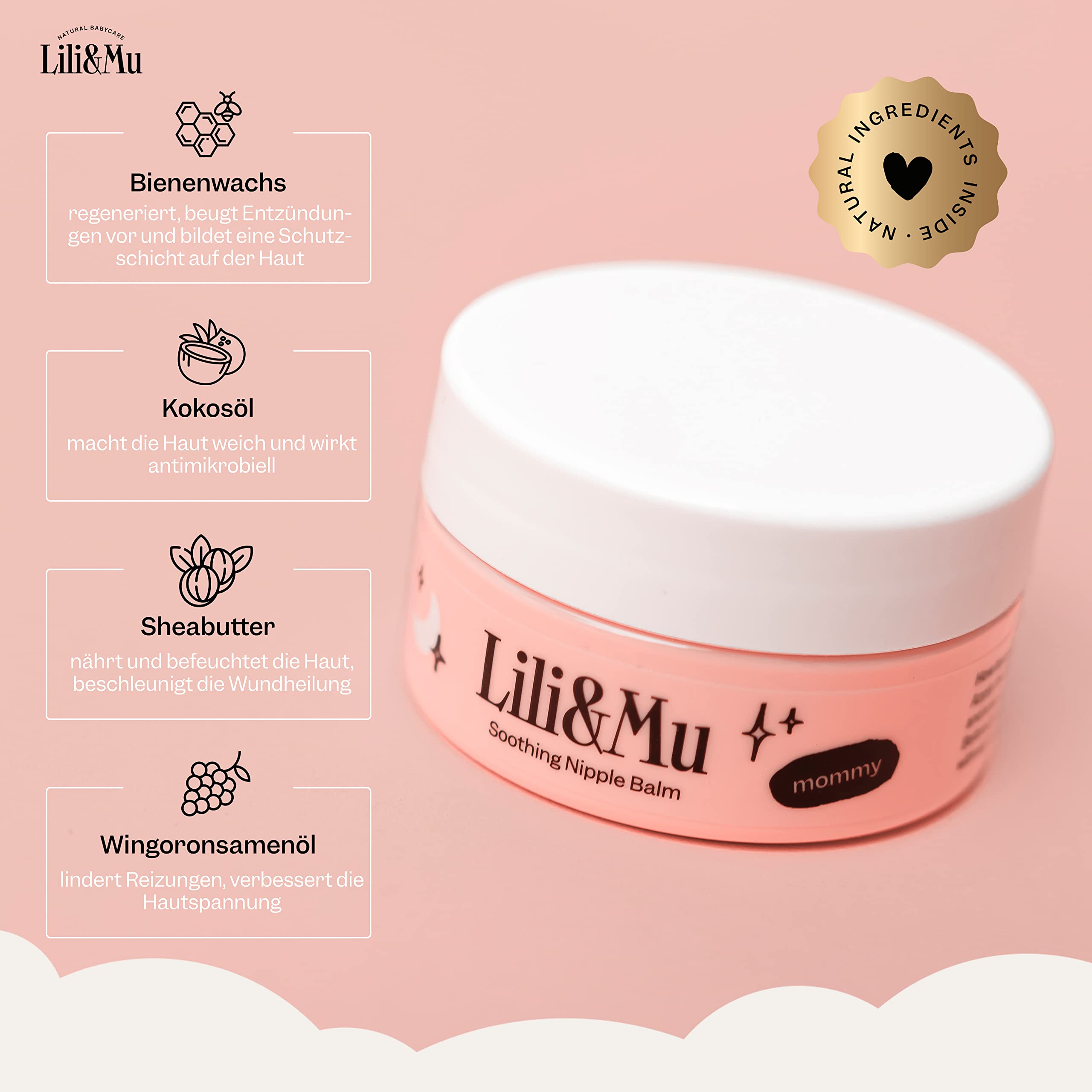 Lili&Mu Bálsamo para Pezones para Lactancia Materna 25 ml | Cremas para Pezones sin Lanolina Previene la sequedad y el agrietamiento Pezón | Crema Anti Grietas Lactancia Natural