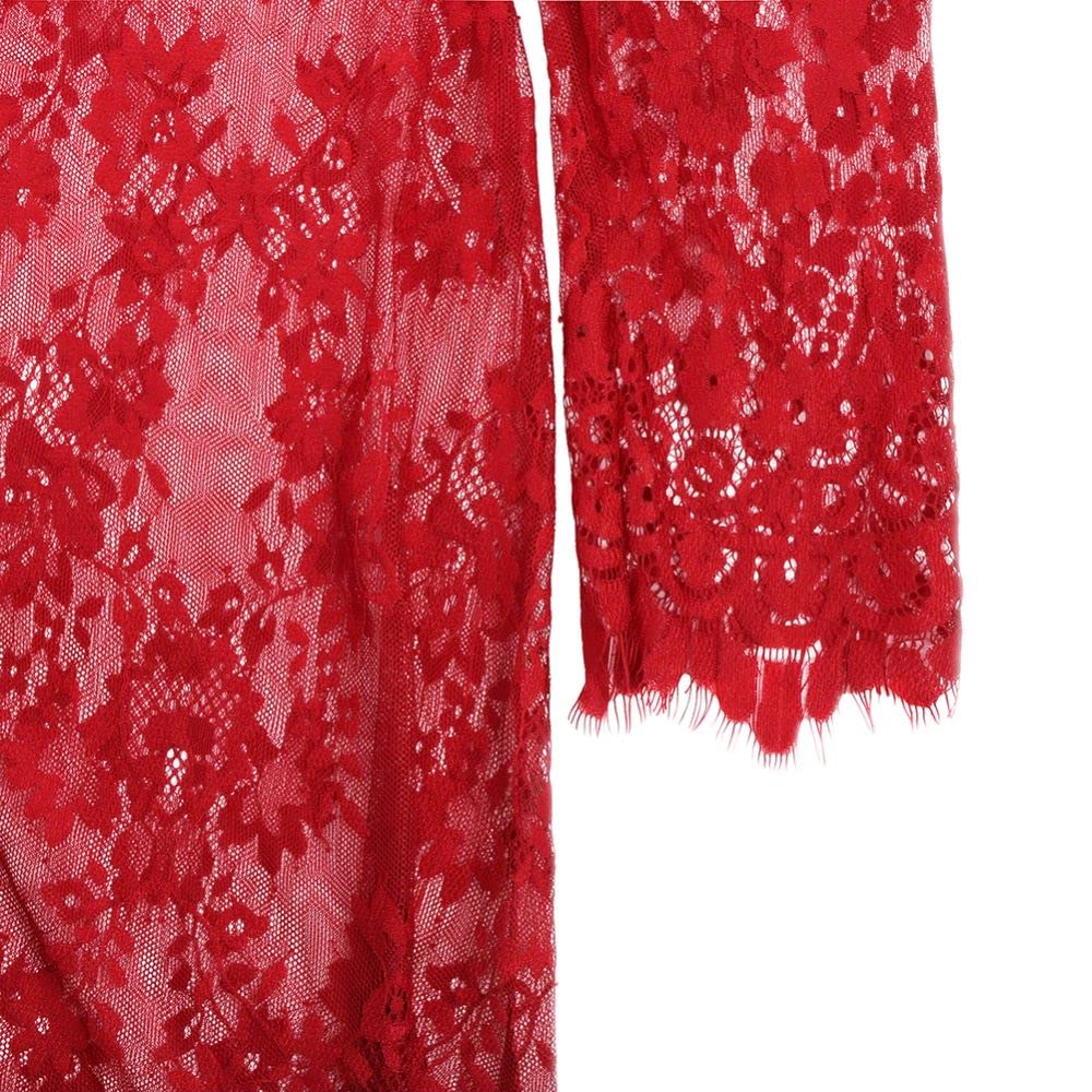 ZIUMUDY Sexy Deep V-Neck Long Sleeve Lace Beach See-Through Maternity Maxi Dress: 4X-Large Wine Red