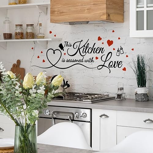 Miniatura 4 de Calcomanías de pared con texto en inglés This Kitchen is Seasoned with Love para cocina, calcomanías de pared removibles, decoración de pared de