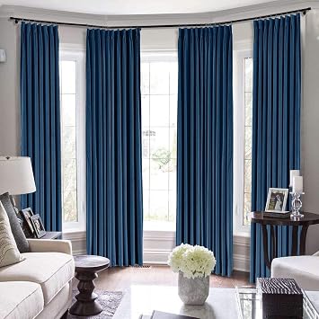 TWOPAGES Extra Long Curtain, 96 Inch Long Velvet Pinch Pleated Curtain with Hooks for Living Room/Bedroom Room Darkening Window Curtain Sapphire Blue 1 Panel 58Wx96L