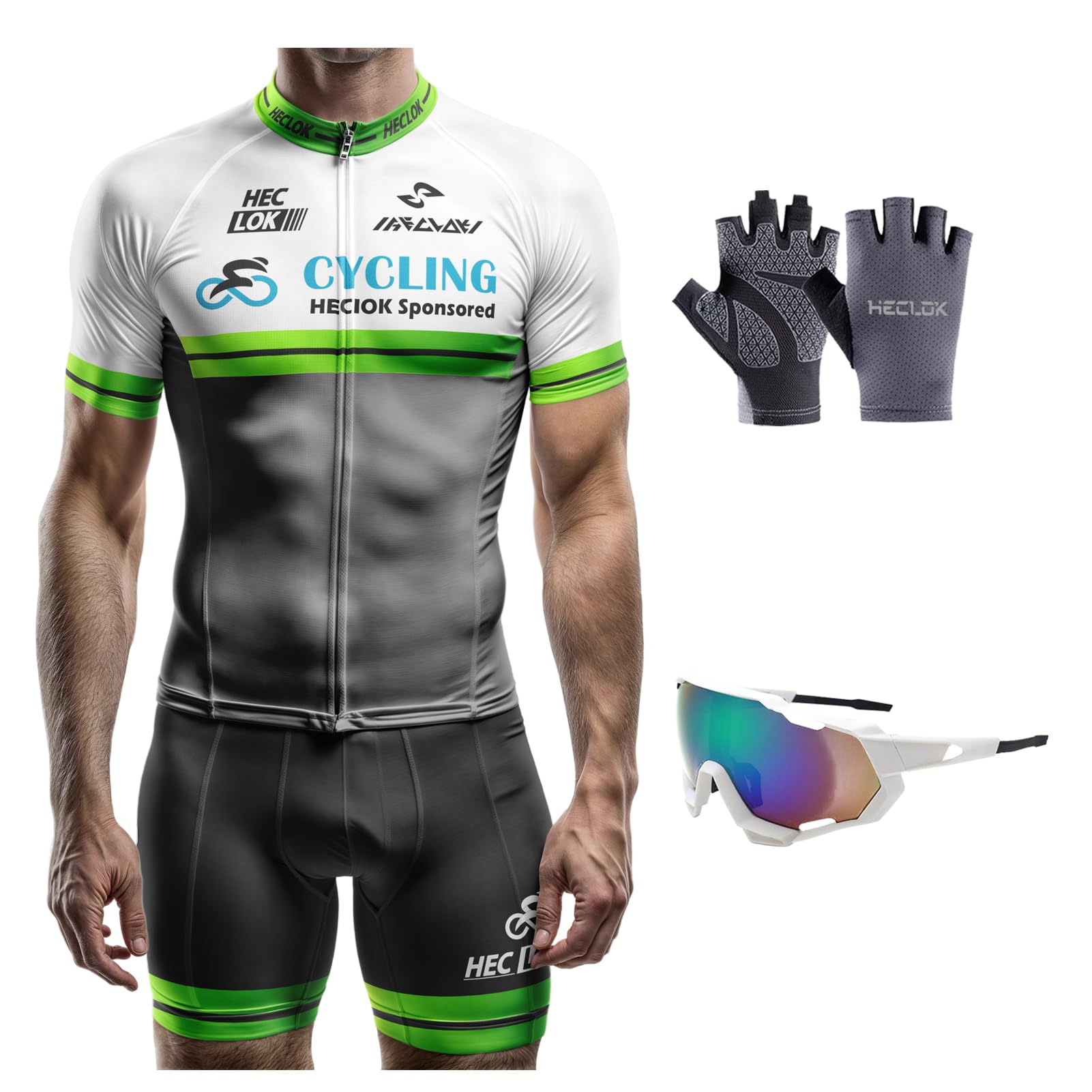 Men's Cycling Jersey & Bib Shorts Set - Short Sleeve Breathable Quick-Dry Bike Outfit for Road & Mountain Biking | Moisture-Wicking Fabric with 9D Gel Padding