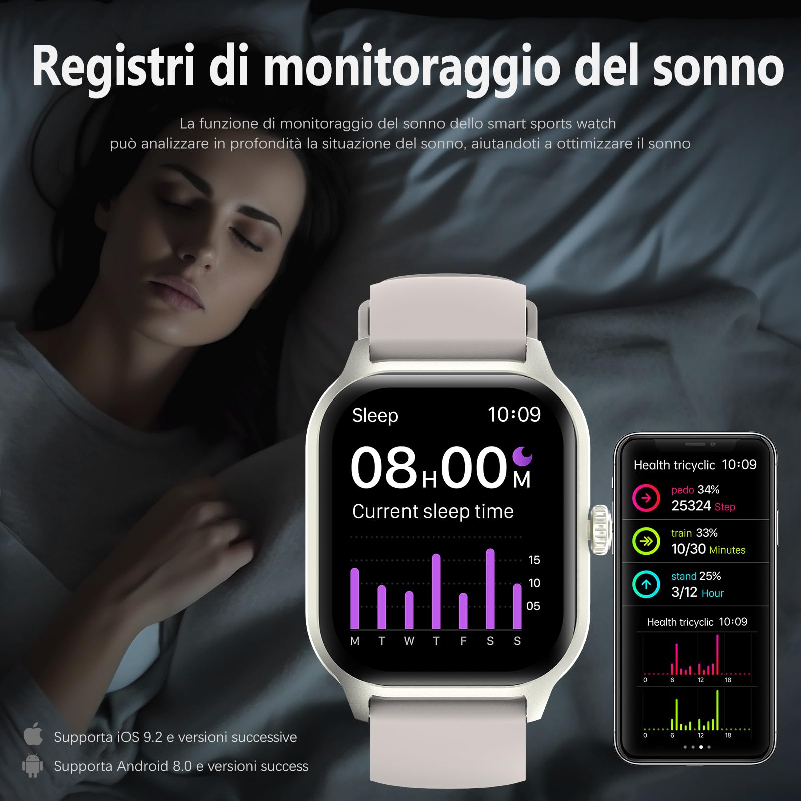 zaisia Smartwatch Uomo Donna con Chiamare/Rispondere, 2.01" Molteplici modalità Sportive Orologio Smartwatch con Contapassi/Sonno/Cardiofrequenzimetro, IP68 Orologio Intelligente per Andorid iOS