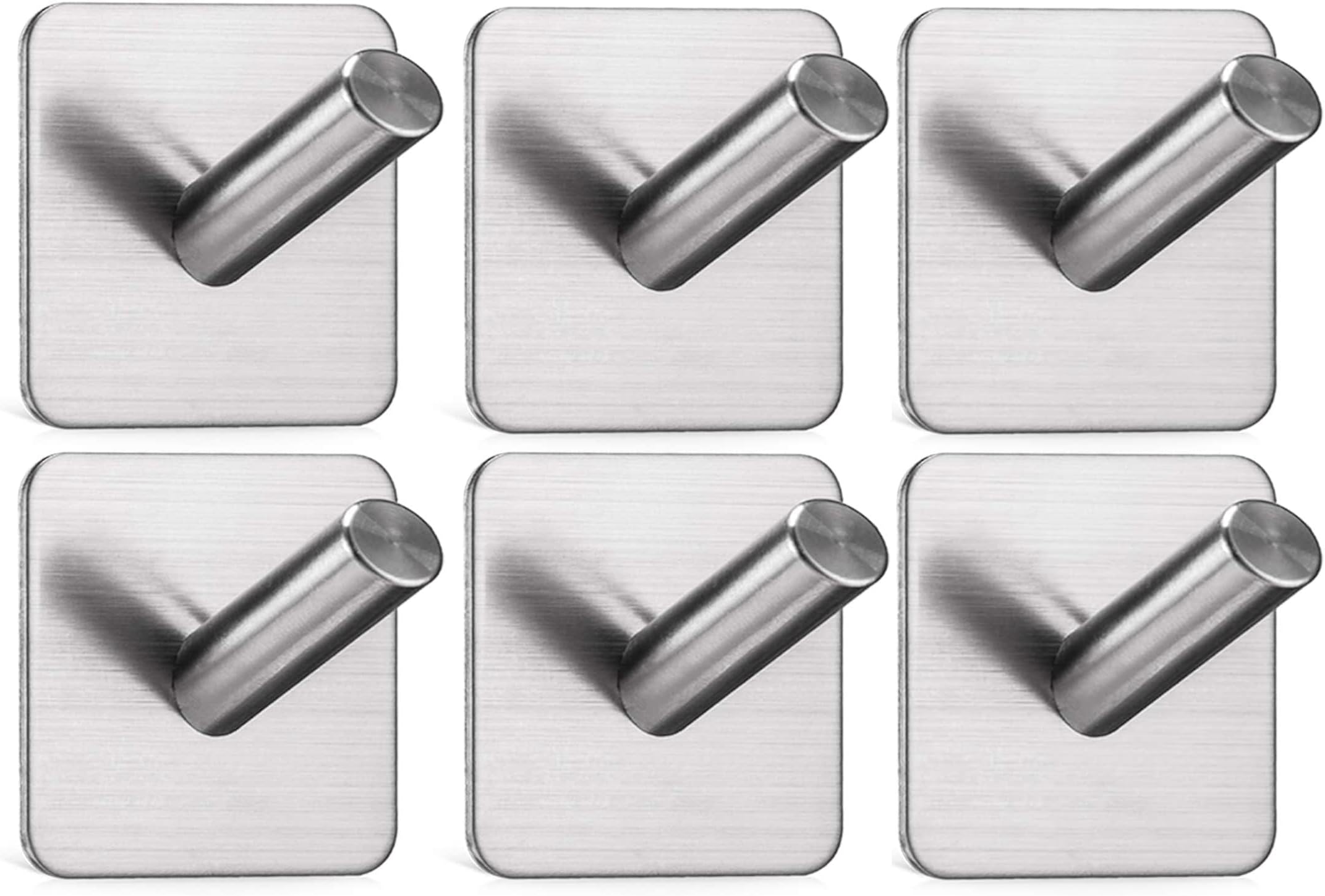 Wall Hook Adhesive (Pack Of-6)-Stick on Bathroom/Room/Door/Kitchen -Heavy Duty for Hanging Towels, Robes, Coats, Keys,Calendars (Diagonal Silver Hooks)