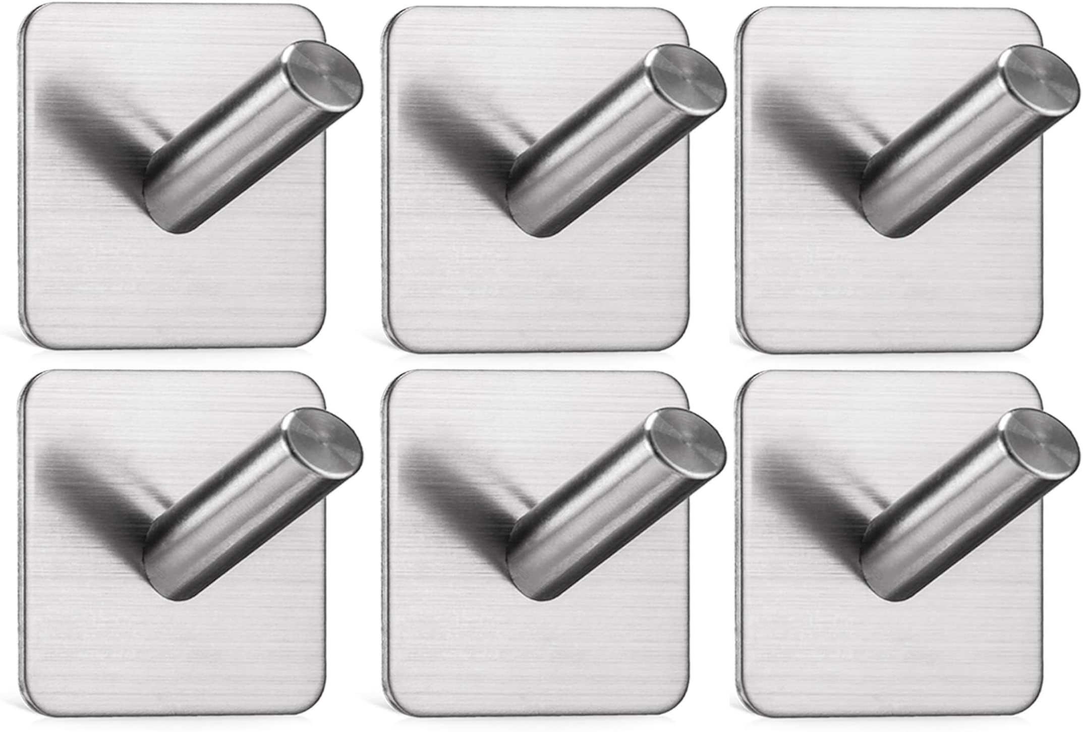 FabFactorWall Hook Adhesive (Pack Of-6)-Stick on Bathroom/Room/Door/Kitchen -Heavy Duty for Hanging Towels, Robes, Coats, Keys,Calendars (Diagonal Silver Hooks)