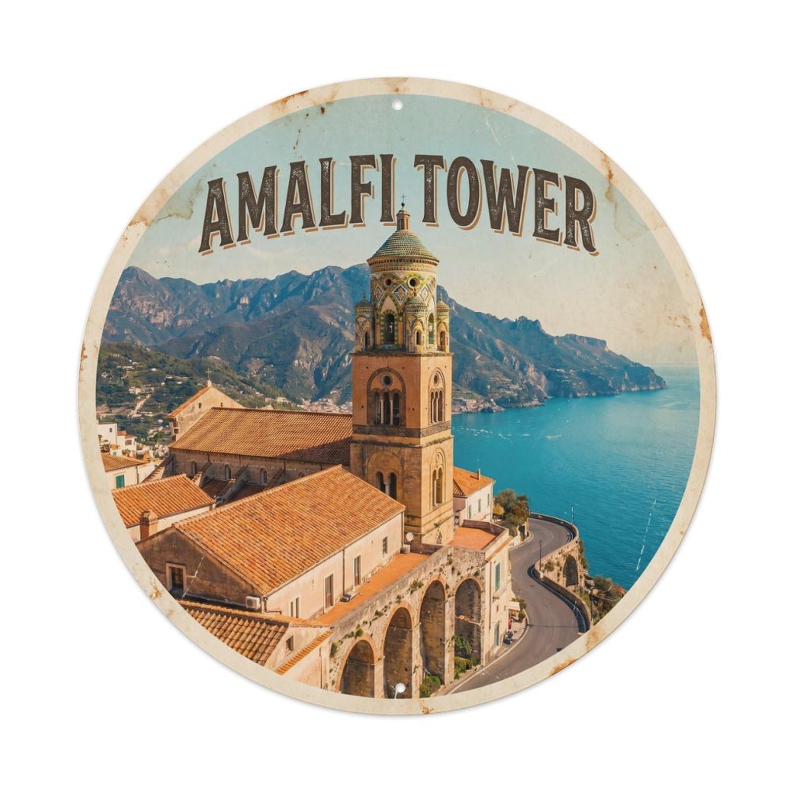 Vintage Travel Italian Bell Tower Landmark Metal Tin Sign Plaque