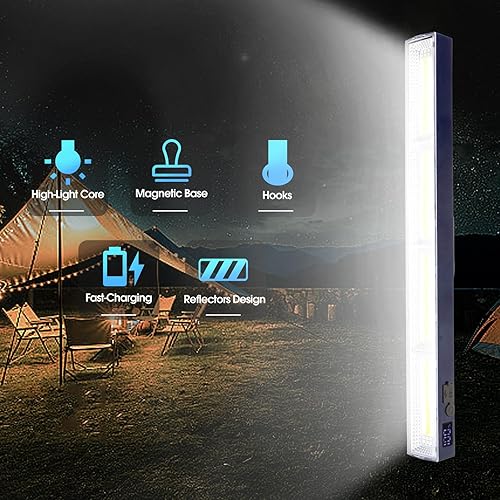 Miniatura 6 de LETOUR Barra de Luz Magnética, 11.81 pulgadas, 5000mAh 6000 Lúmenes Lámpara Portátil Recargable con 165 Bombillas LED Incorporadas, con Gancho