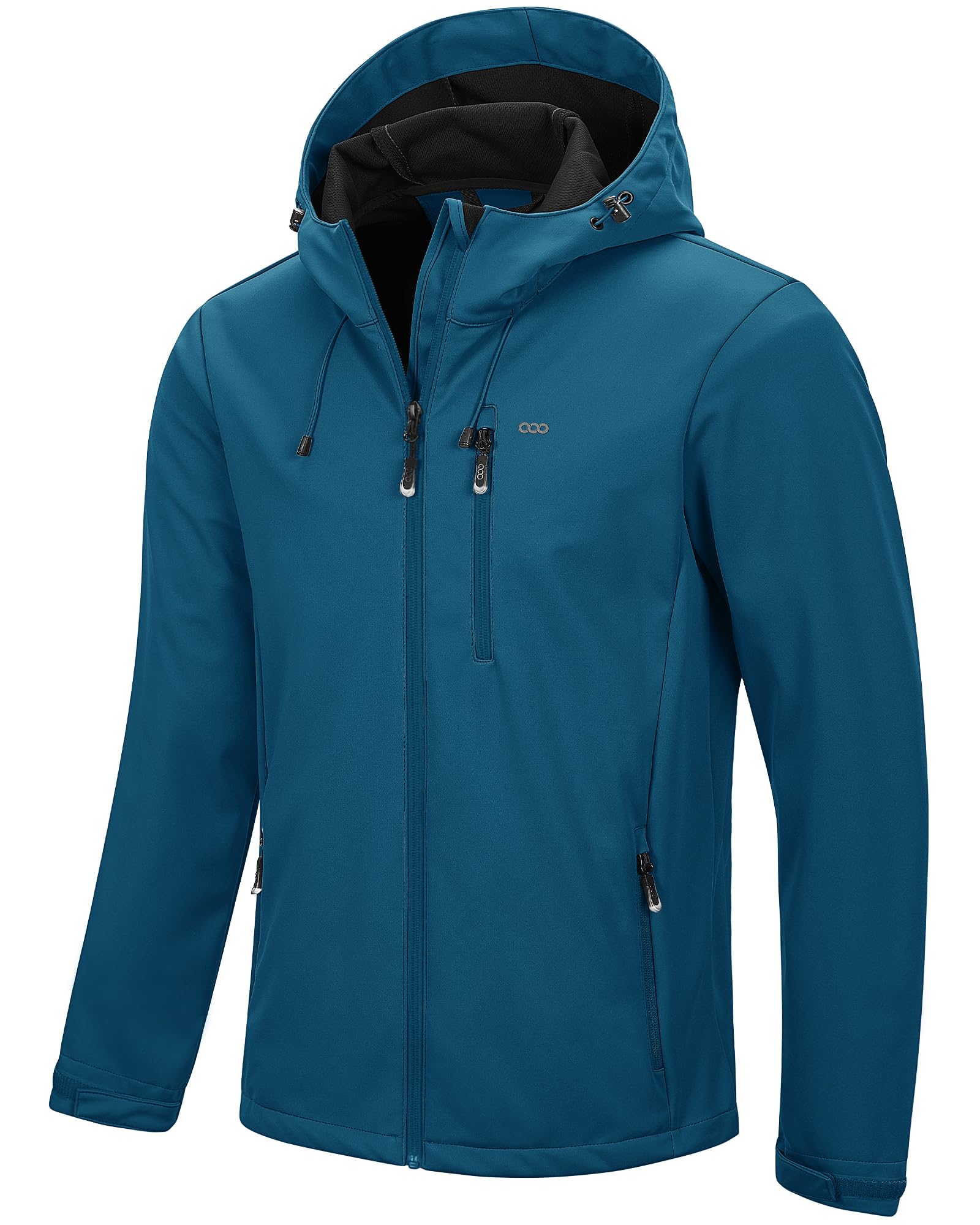 33,000ft Veste softshell pour homme - Imperméable et coupe-vent - Veste fonctionnelle respirante - Veste de cyclisme légère avec capuche - Sans doublure en polaire