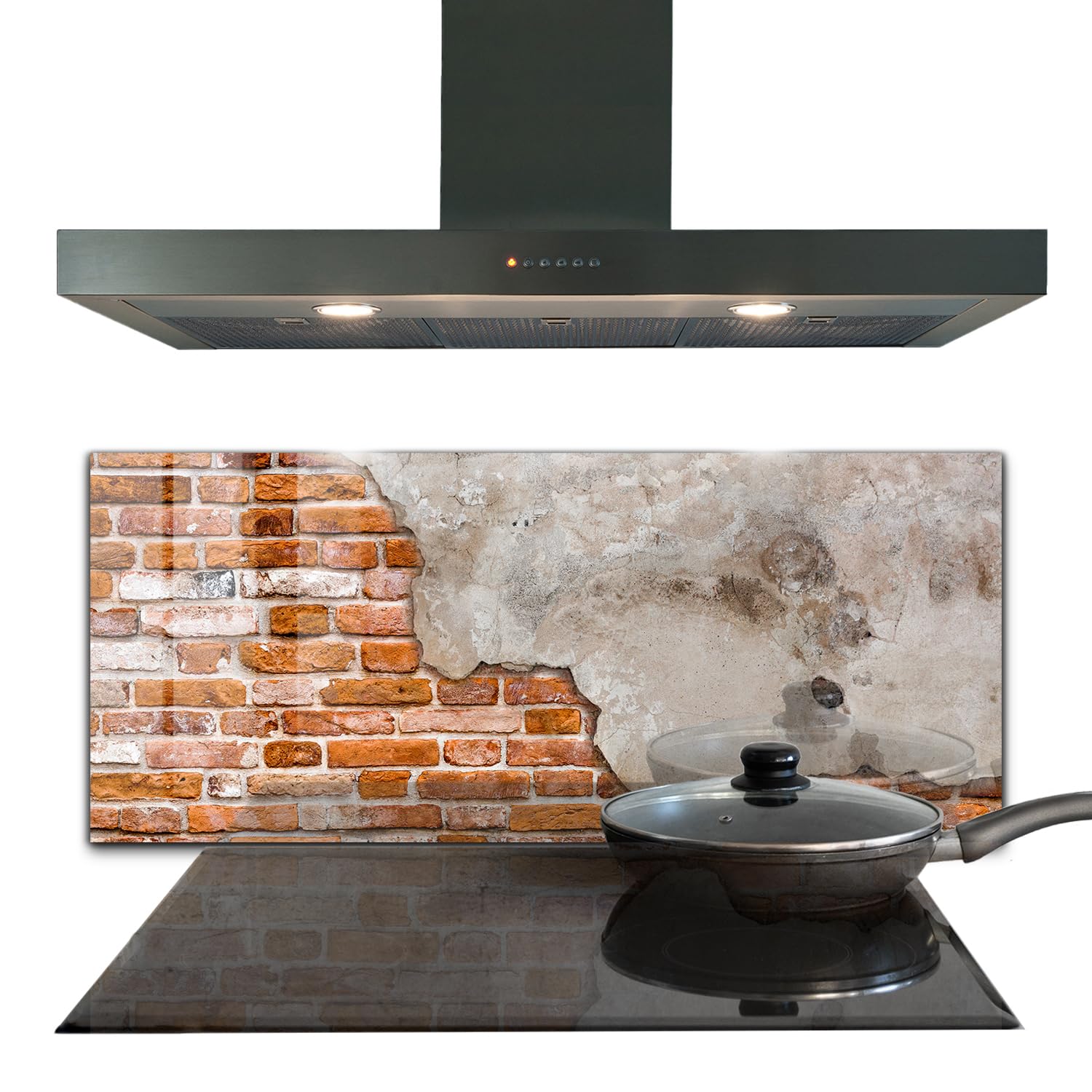 Panneau de cuisine 125x50 revêtement mural verre trempé autocollant motif brique en pierre