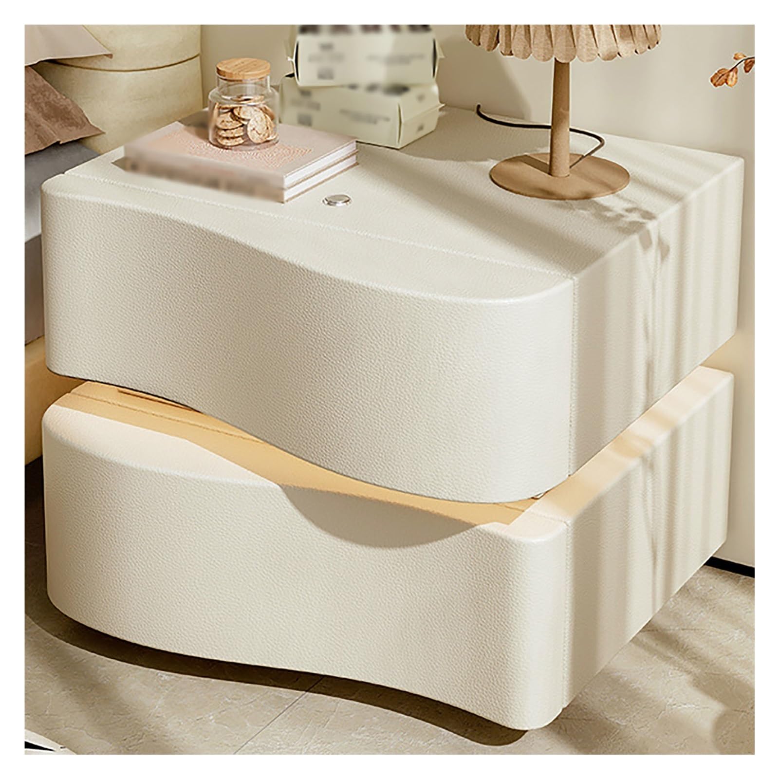 Table de Chevet en Cuir de Qualité Supérieure avec LED Moderne Blanche