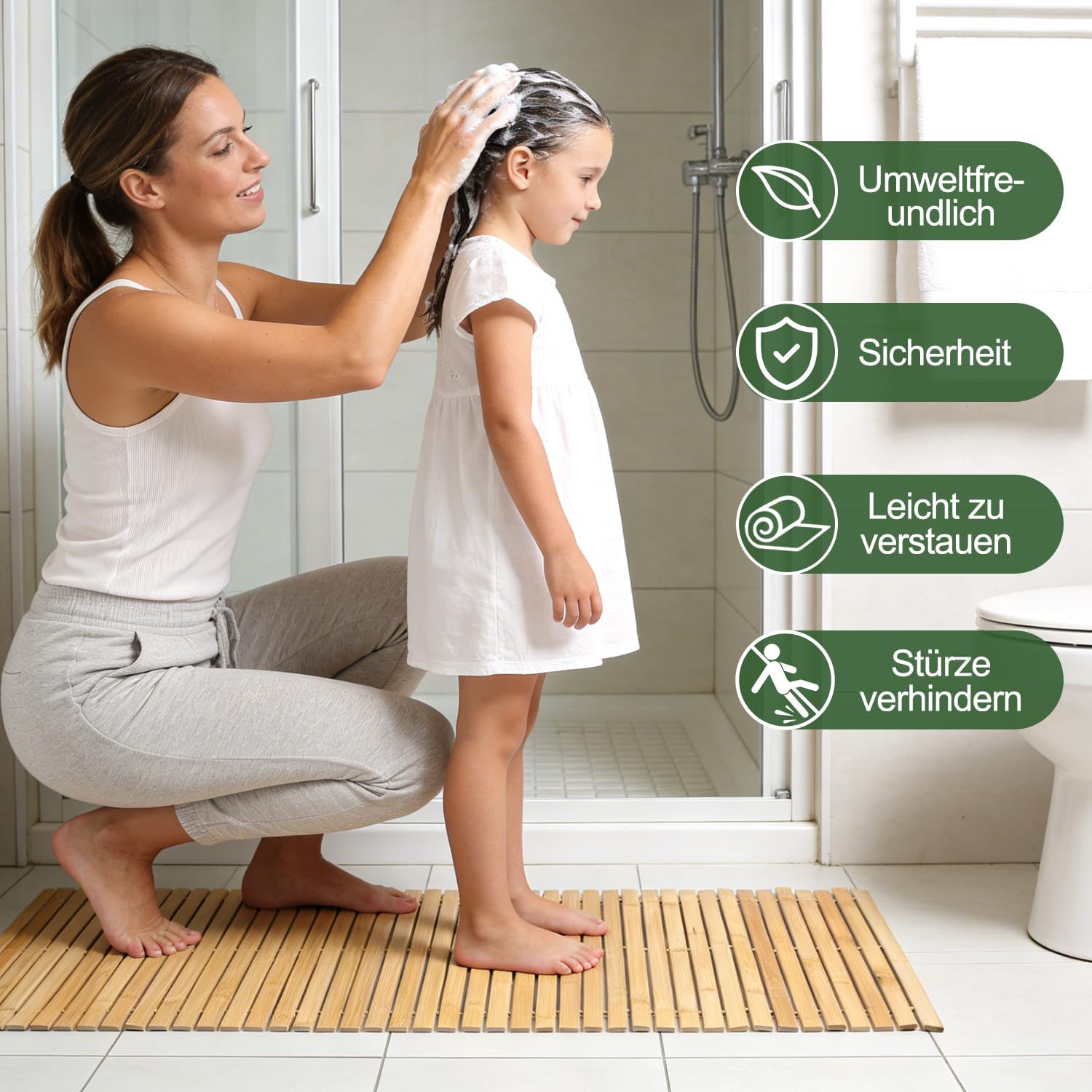 Tapis de bain en bambou, 120 x 50 cm, antidérapant, enroulable, pour salle de bain et sauna