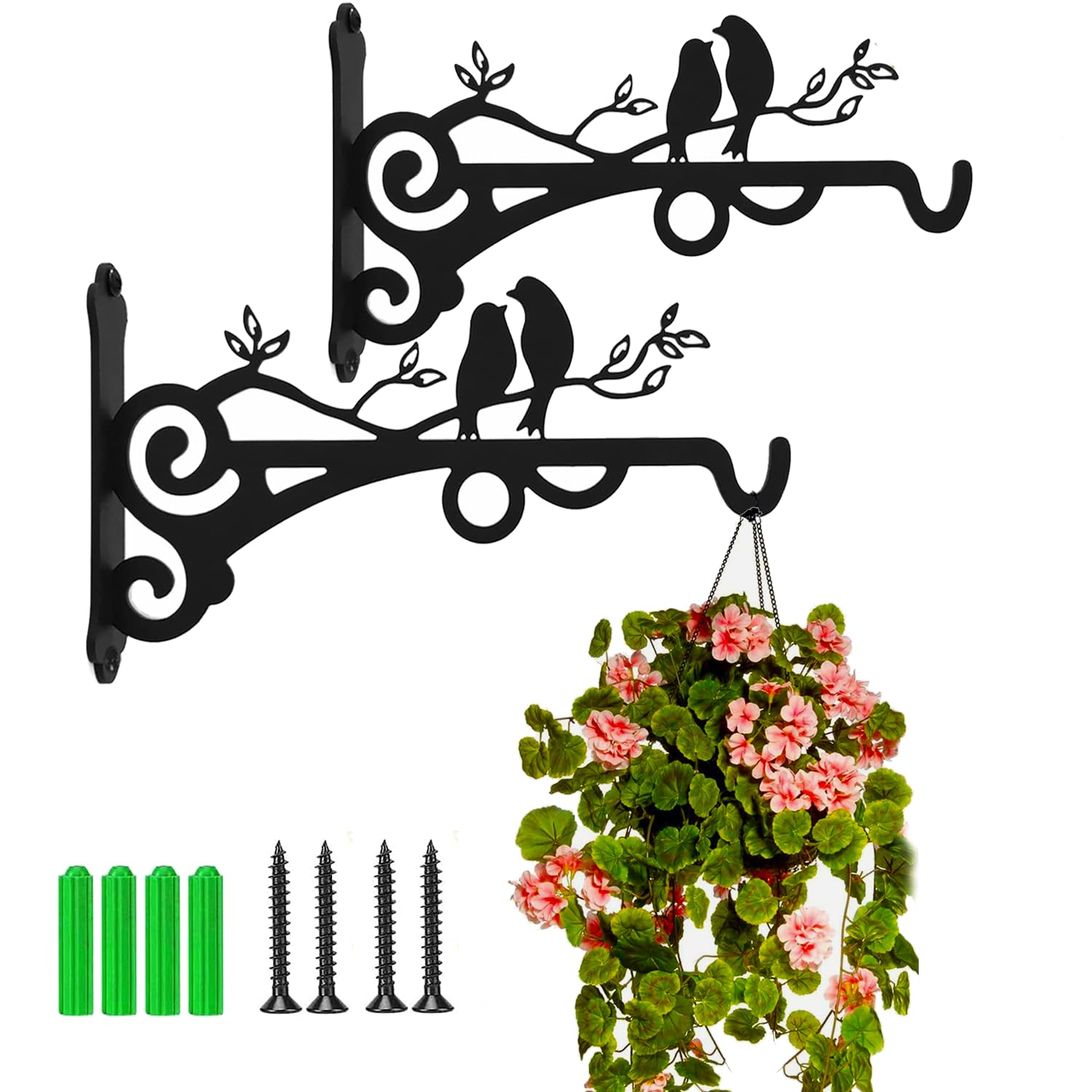2PCS Hanging Basket Bracket, Brackets for Hanging Basket,Bird Feeders,Lanterns,Wind Chimes,Planters,Outdoor Decoration Hooks (Black)