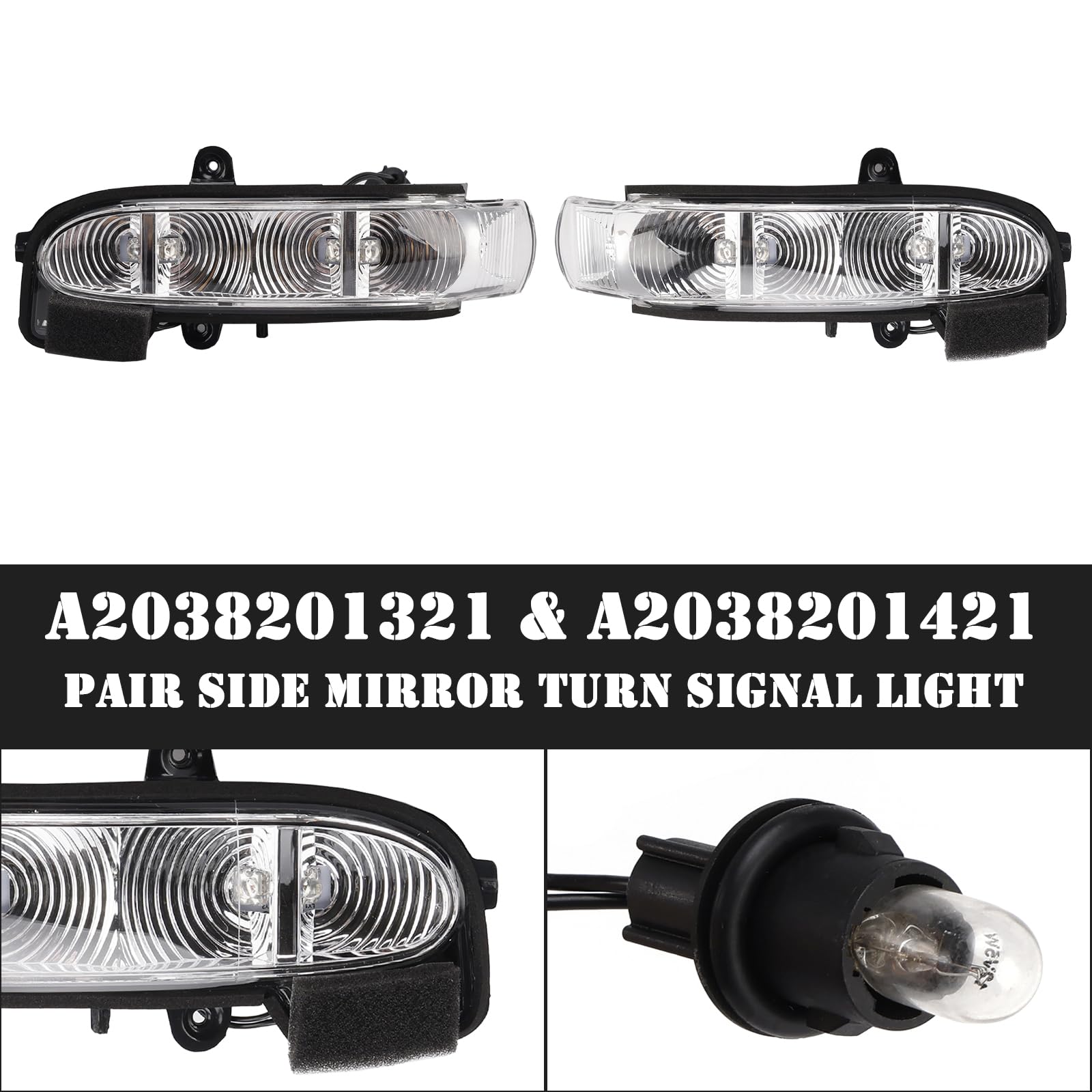 Topteng Pair Side Mirror Turn Signal Light A2038201321 A2038201421 fit für Mercedes-Benz E-Class W211 S211 2002-2006 Facelift, G-Class W463 Facelift