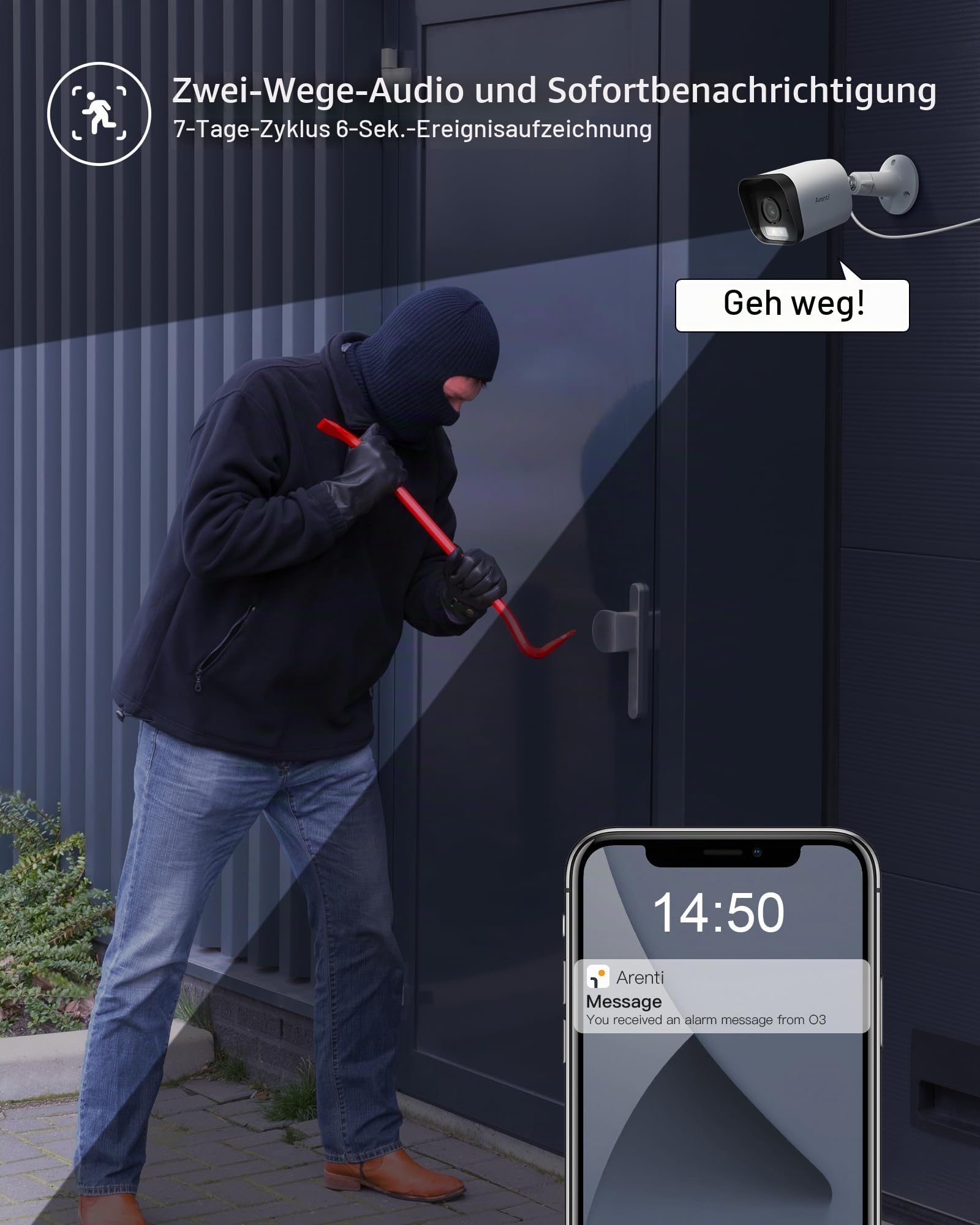 ARENTI 2.5K/4MP Überwachungskamera Aussen, 2.4G WLAN Kamera Überwachung Aussen mit APP, Vollfarb-Nachtsicht, Bewegungs-/AI-Mensch-Erkennung, 2-Wege-Audio, IP65, Außenkamera Kompatibel mit Alexa, 2PC