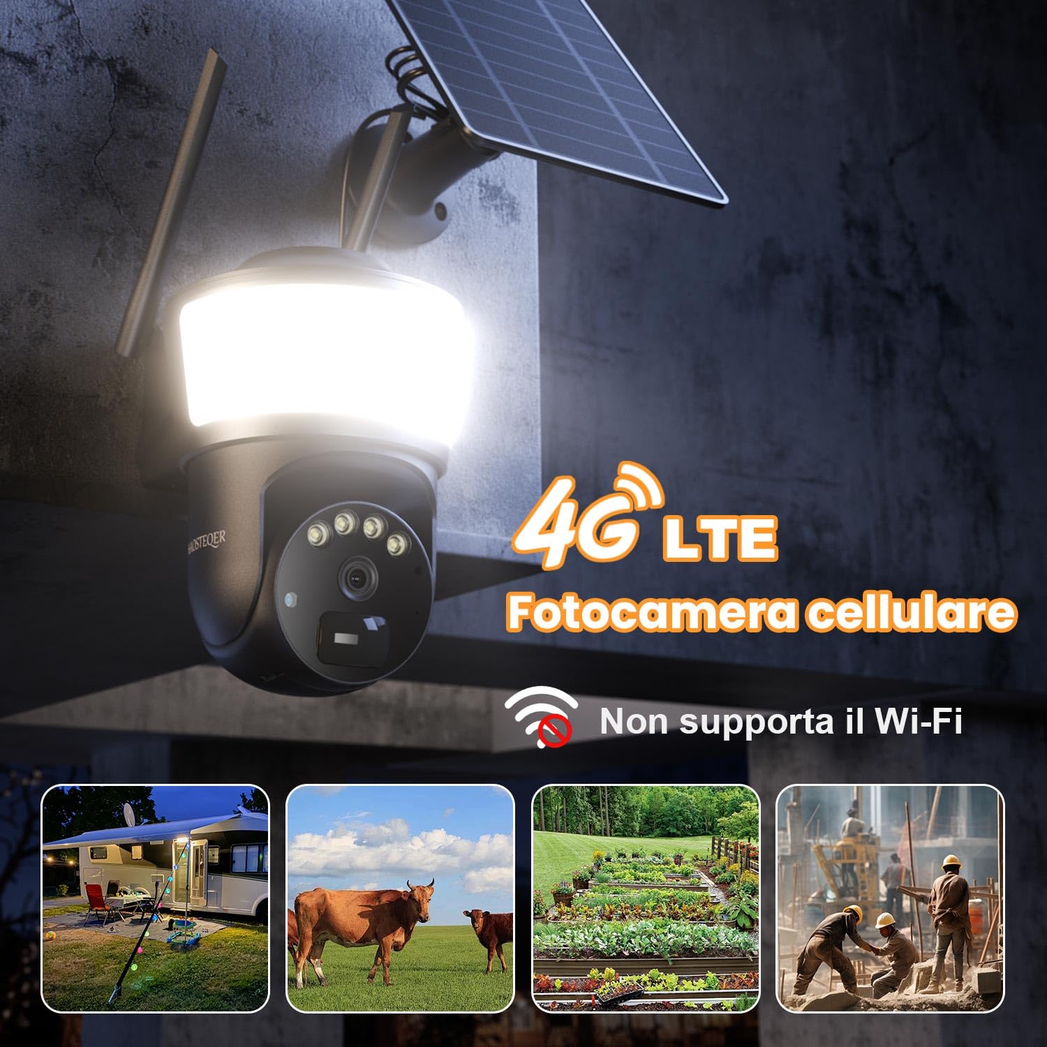 4G LTE Telecamera con SIM da Esterno Senza Fili, Visione Notturna a Colori