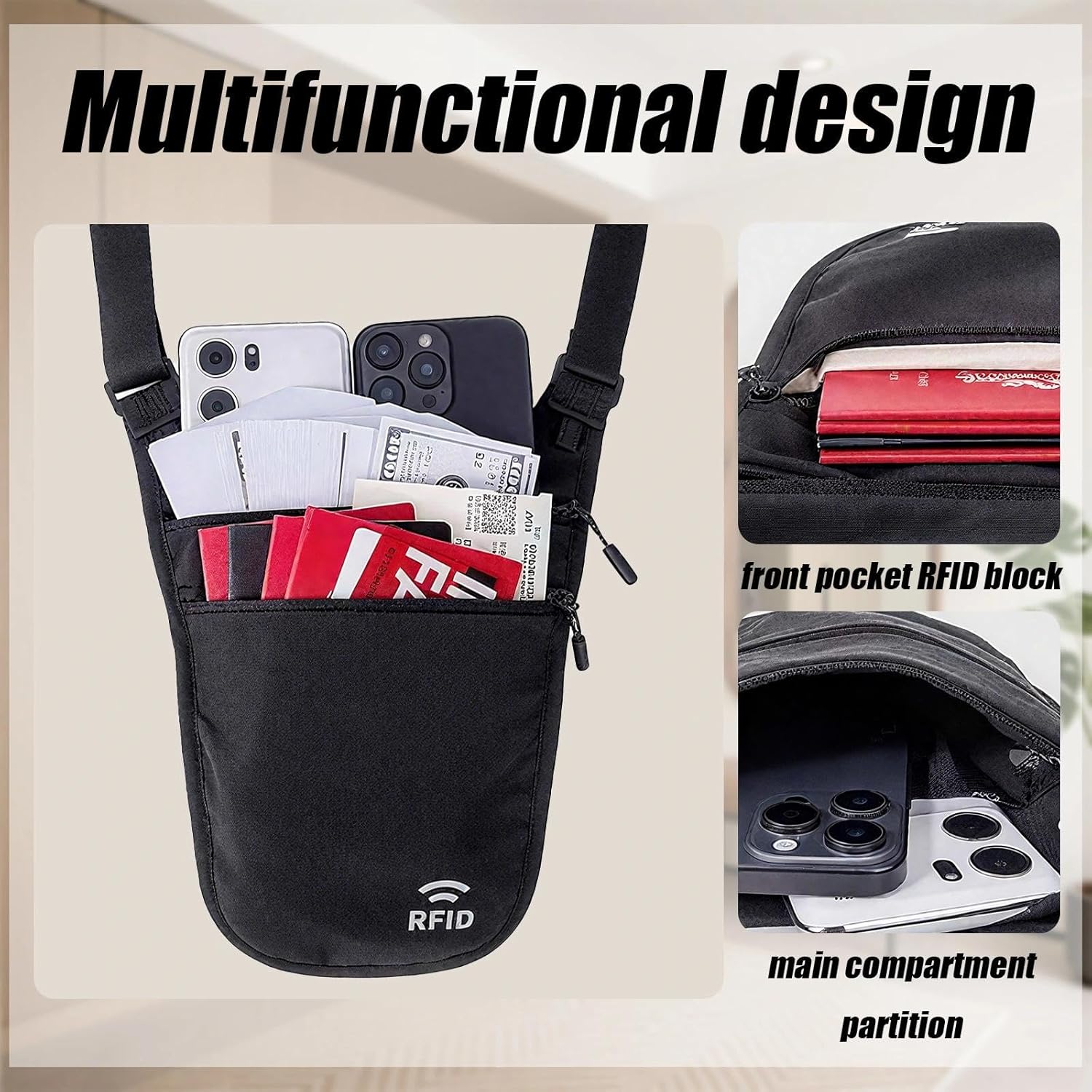 Travel Money Belt Under Clothes,RFID Passport Wallet, Hidden Money Belt for Travel Women Men, Secure Wallet to Protect Cash, Credit Cards - Image 3