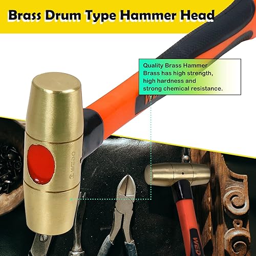 Miniatura 9 de WEDO Juego de 2 martillos de latón, 12 libras y 1-12 libras, kit de martillo de trineo, martillo de latón macizo, mango de martillo de madera,