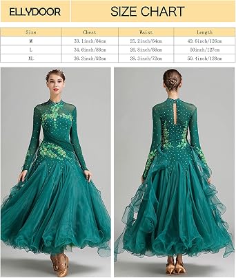 Women's Ballroom Dance Dress - Floral Rhinestone Professional Modern Waltz Competition Dress for Prom & Party