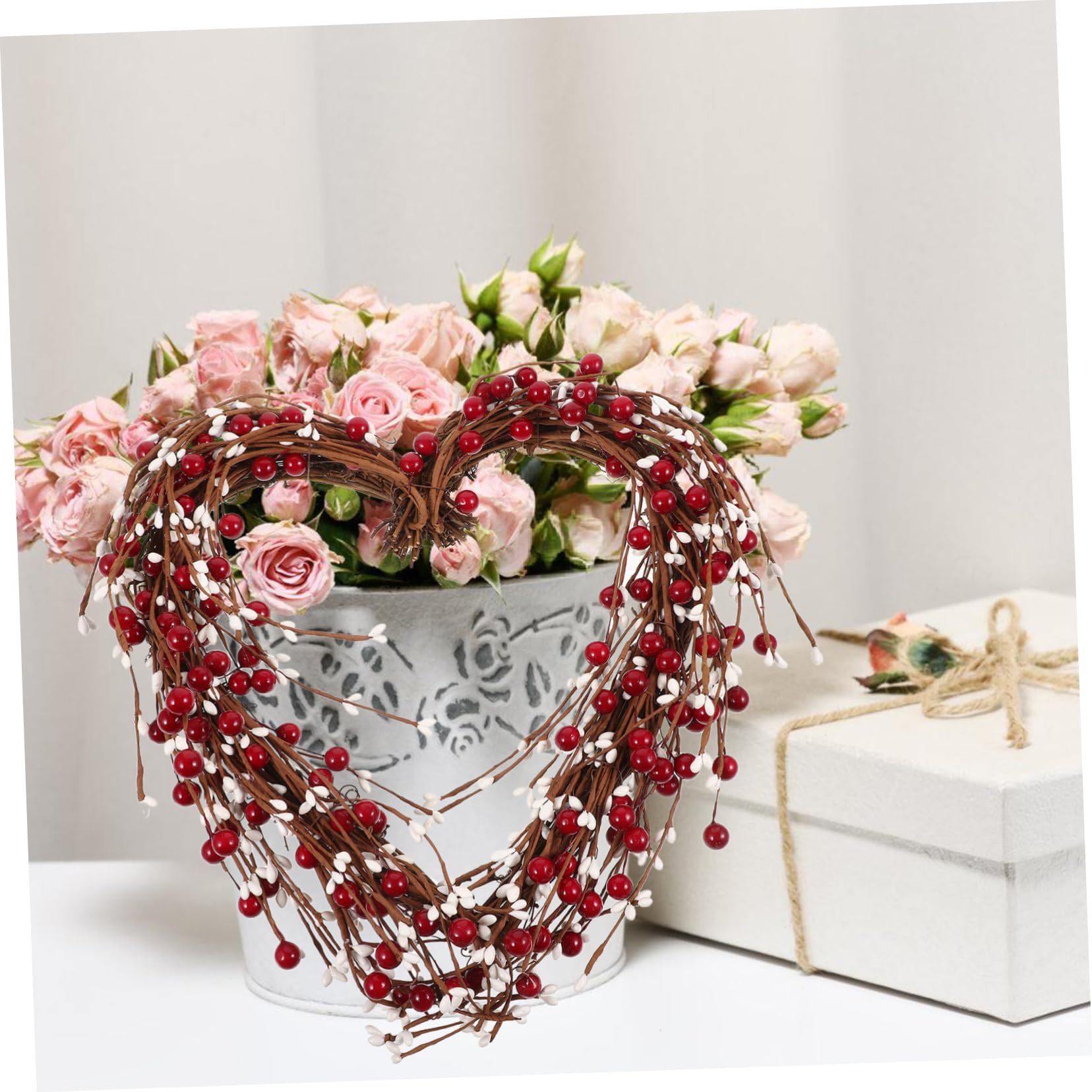 Hohopeti Guirnalda De Roja Colgante Adorno De Corazón para Decoración De San Valentín Wreath Pendant para Fiestas y Eventos Especiales