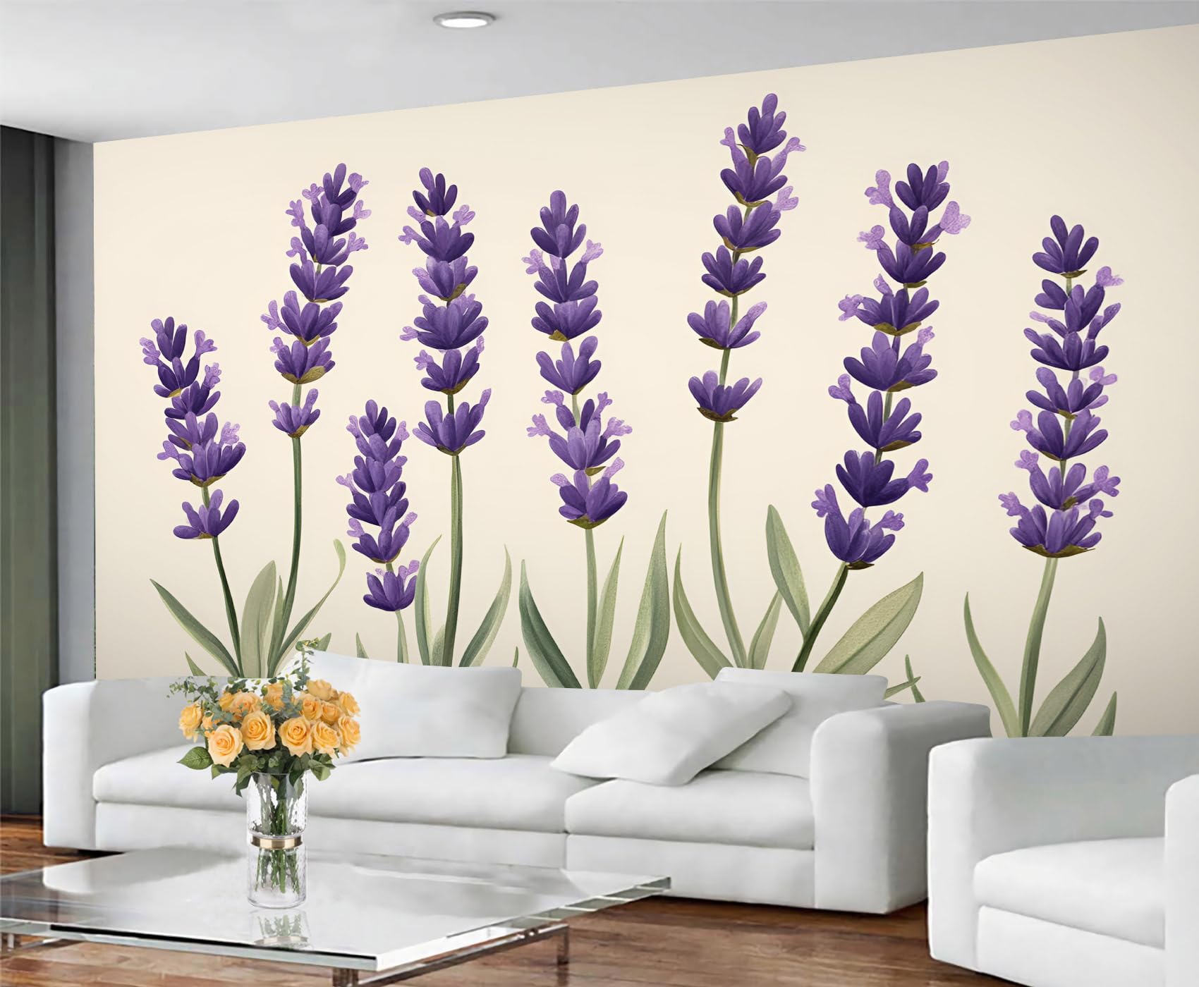 GIVLWF Wallpaper - Purple Home Decor & Mural, Lavender Floral Bedroom Wallpaper, Wall Paper for Living Room, Large Wall Mural - Not Self-Adhesive, Nordic Floral