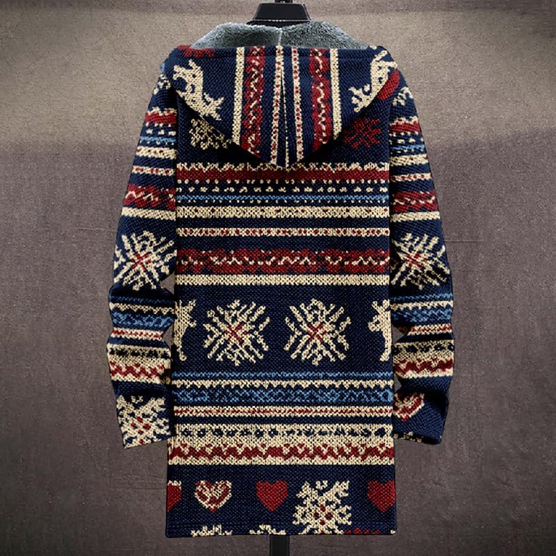 Retro Sweatshirts for Men Full Zipper Warm Fleece Winter Jacket Graphic Print Comfy Casual Long Hoodies with Pocket - Image 3