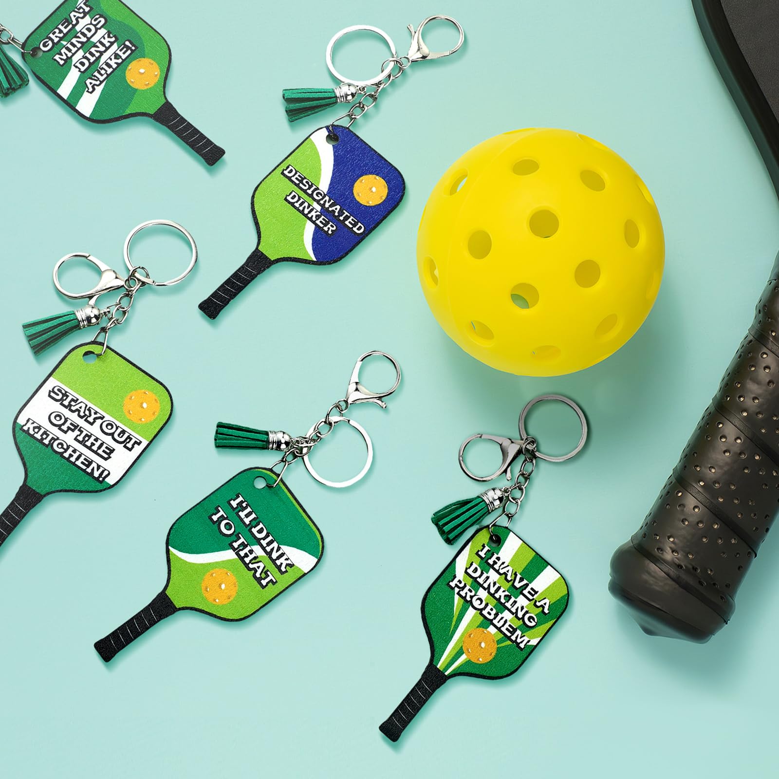 Sonwyoung 24 Set Sports Keychain Wooden Handmade Keychains Inspirational Accessories Dink Ball Gifts Party Decorations(Green,Classic)