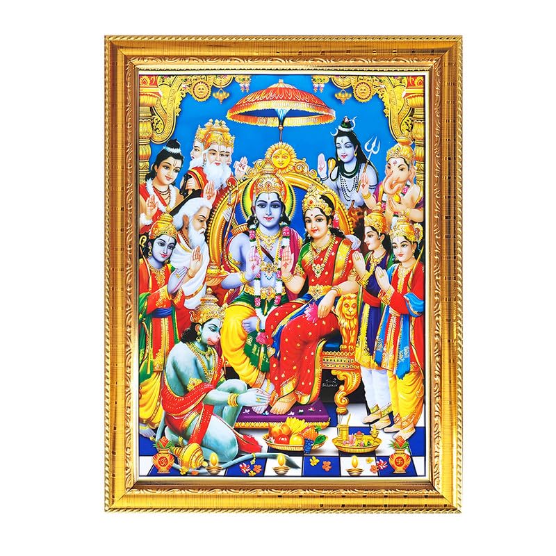 ANANYA FASHION & CRAFTS HUB Ram Darbar God Photo With Golden Frames For Pooja Indian Worship Religious Ritual House Warming Wall Table Puja Room 11.8 X 15.7
