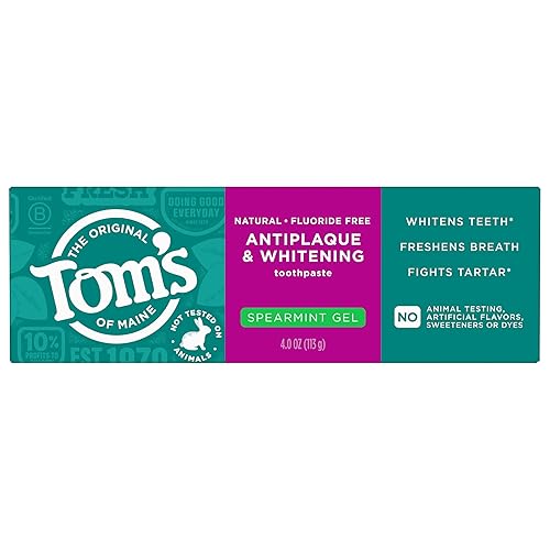Miniatura 9 de Tom's of Maine Antiplaque and Whitening Fluoride Free Natural Toothpaste Gel, Vegan, Spearmint, 4 Ounces (3 Pack)