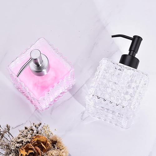 Miniatura 4 de Dispensador de jabón de vidrio, dispensador de jabón de manos con botella de vidrio cuadrada, adecuado para aceites esenciales, lociones, jabones