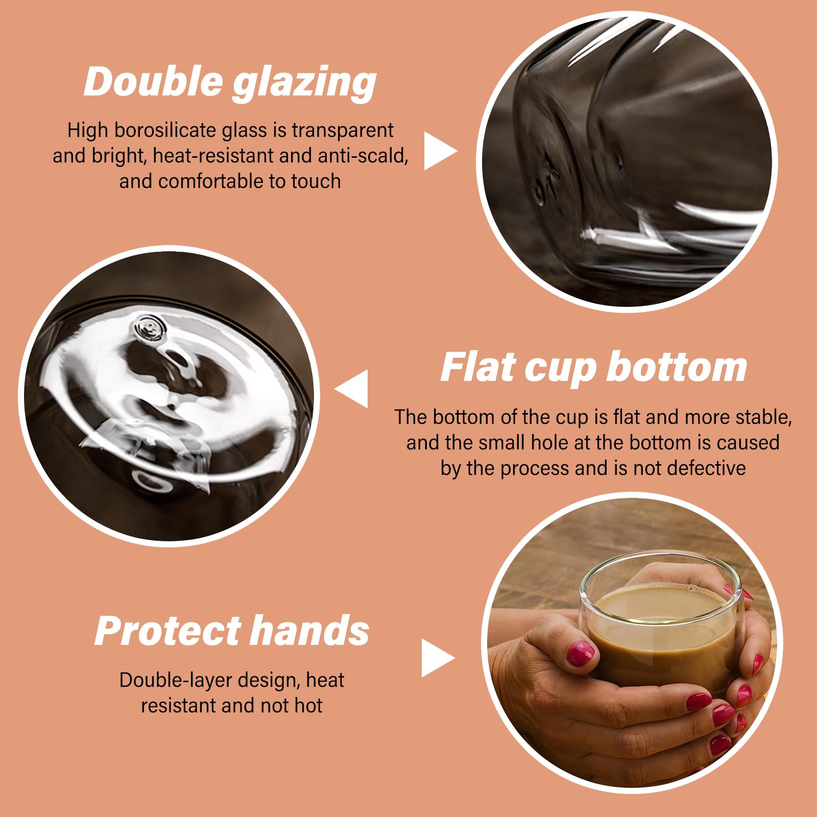 Latte Macchiato Set di tazze da caffè a doppia parete, 6 bicchieri da 250 ml, a doppia parete con 6 cucchiai, cappuccino, tazze da caffè, caffè gelato, bicchieri termici