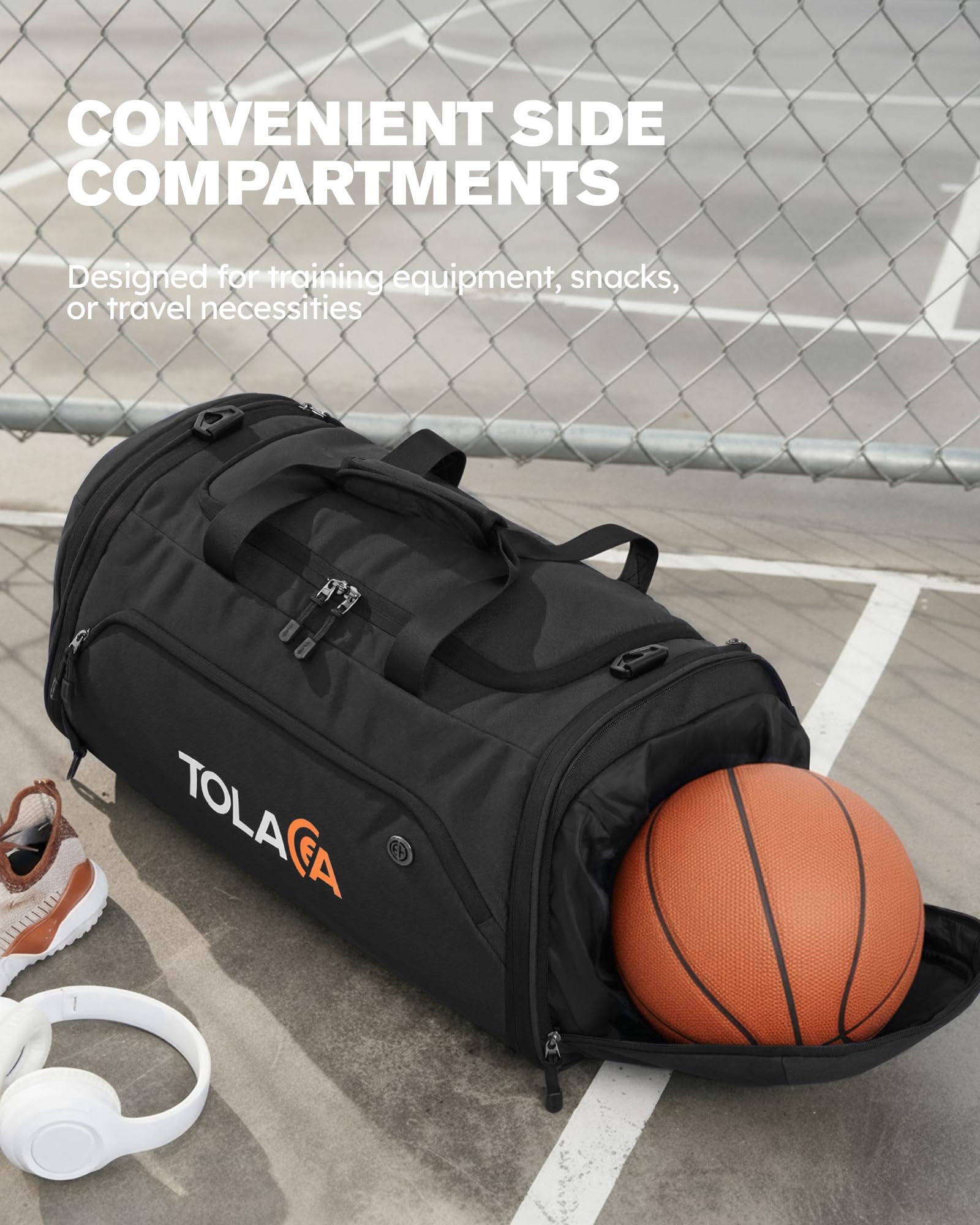 Tolaccea Borsone Palestra Estensibile 56–70L Uomo Donna – Borsa da Viaggio con Scomparto Scarpe & Tasca Umida, Trasformabile in Zaino, per Palestra, Fitness, Nuoto, Calcio, Viaggi(Nero)