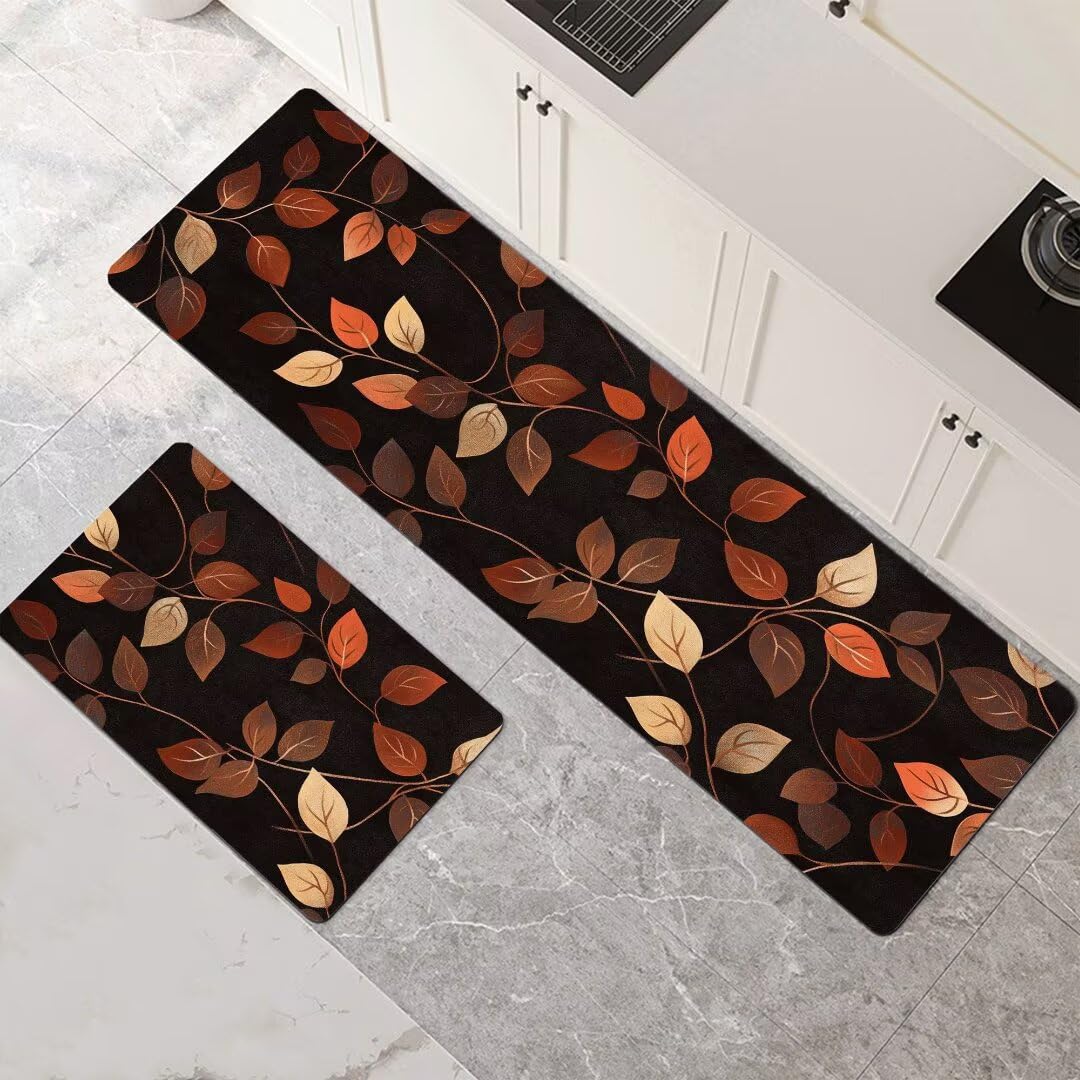 Alfombras de cocina de 2 piezas súper absorbentes con diseño Leaves lavables para lavandería