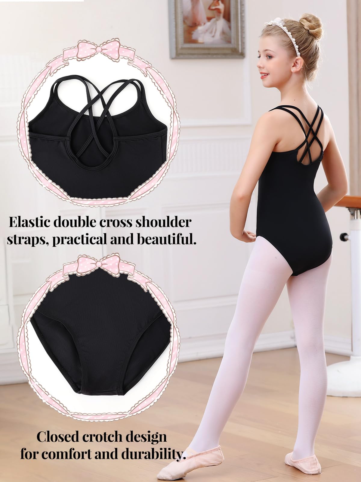 Body nero per ragazze, body da balletto, canotta, danza, ginnastica, abbigliamento da danza per 3-13 anni