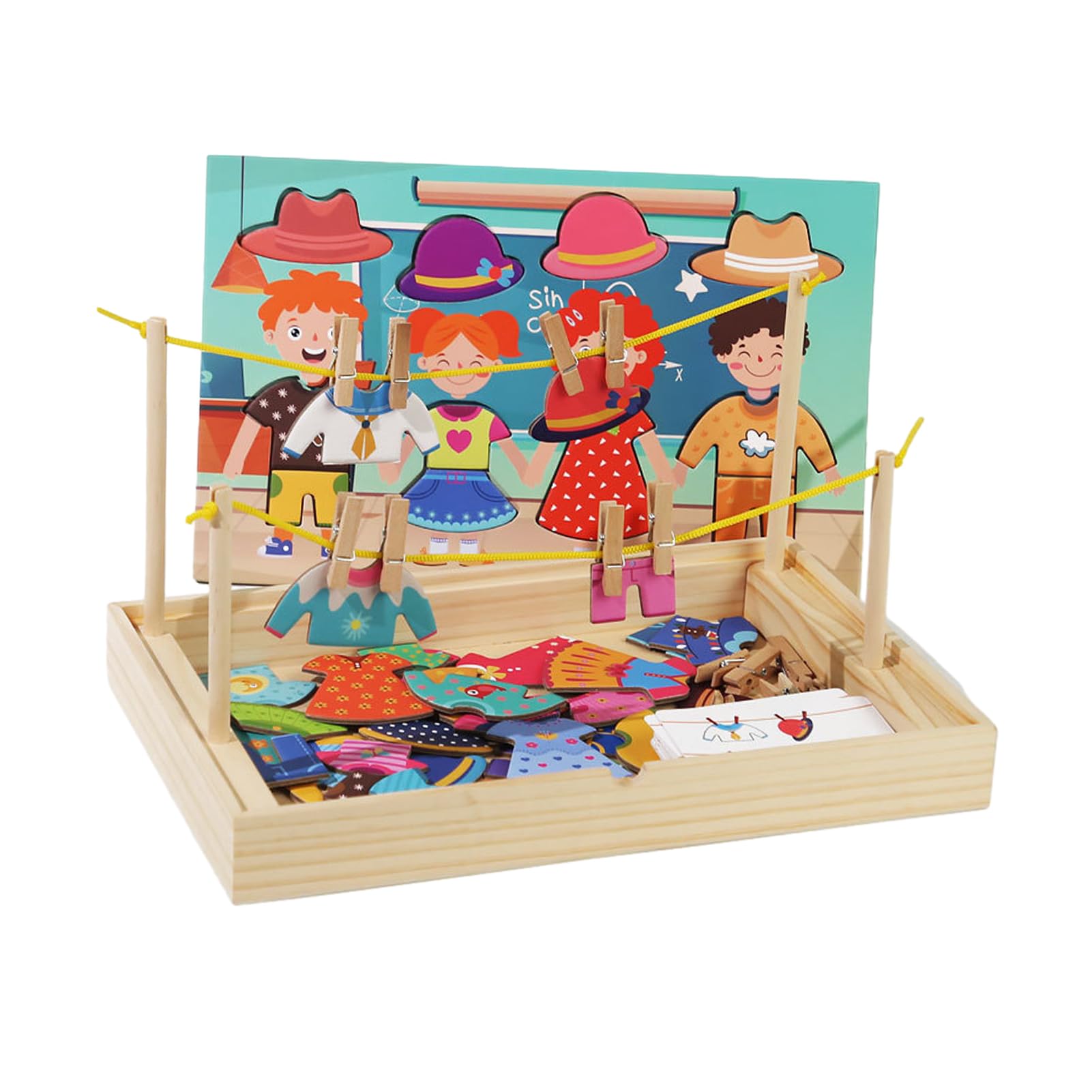 DASHIELL Puzzles en Bois pour Tout-Petits, Jeu d'association pour | Étendoir à Linge, matériel didactique pour l'habillement - de Puzzle d'habillage, de Changement de vêtements,