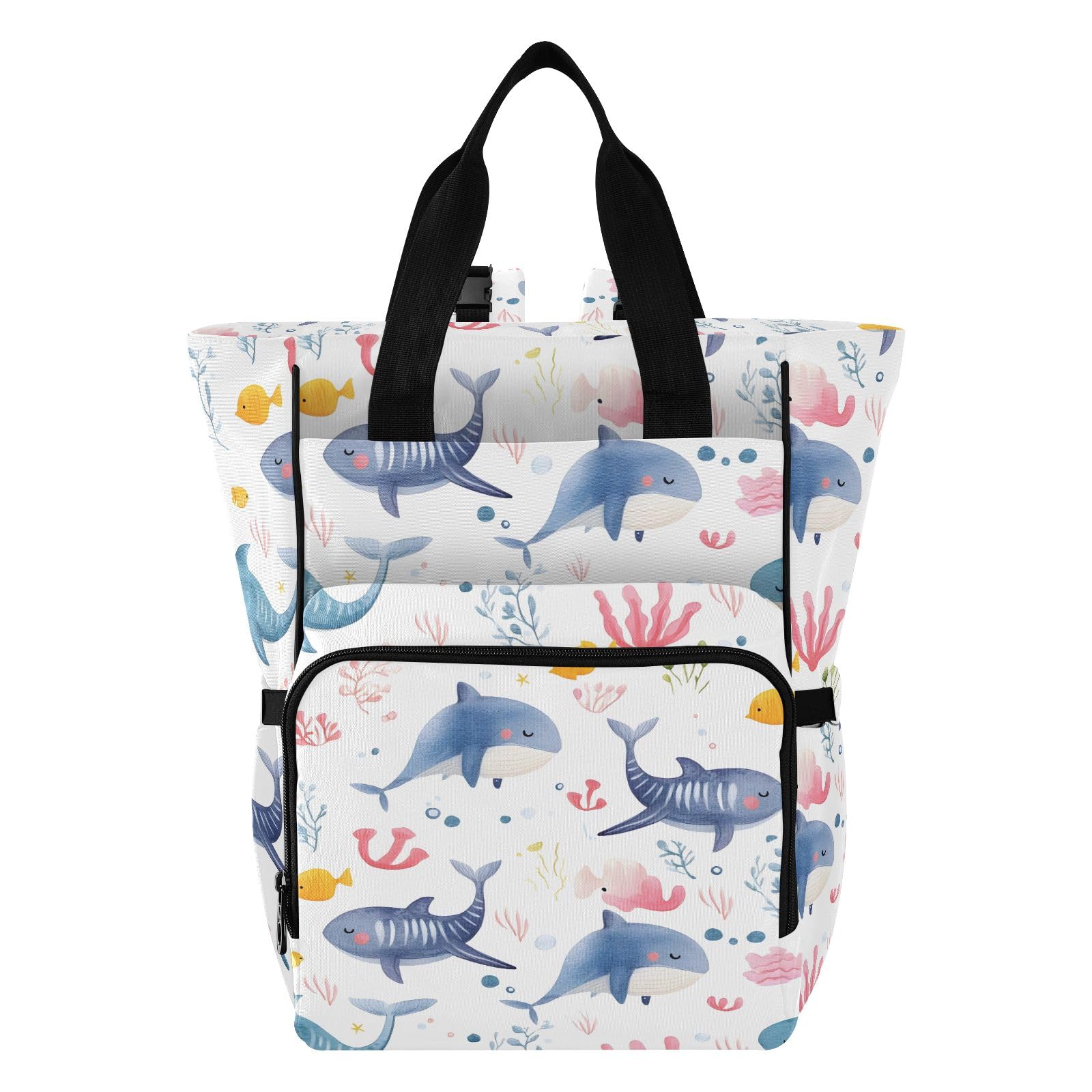 Mnsruu Borsa per pannolini per bambini con animali marini ad acquerello borsa grande borsa impermeabile da viaggio borse per pannolini per mamme e papà